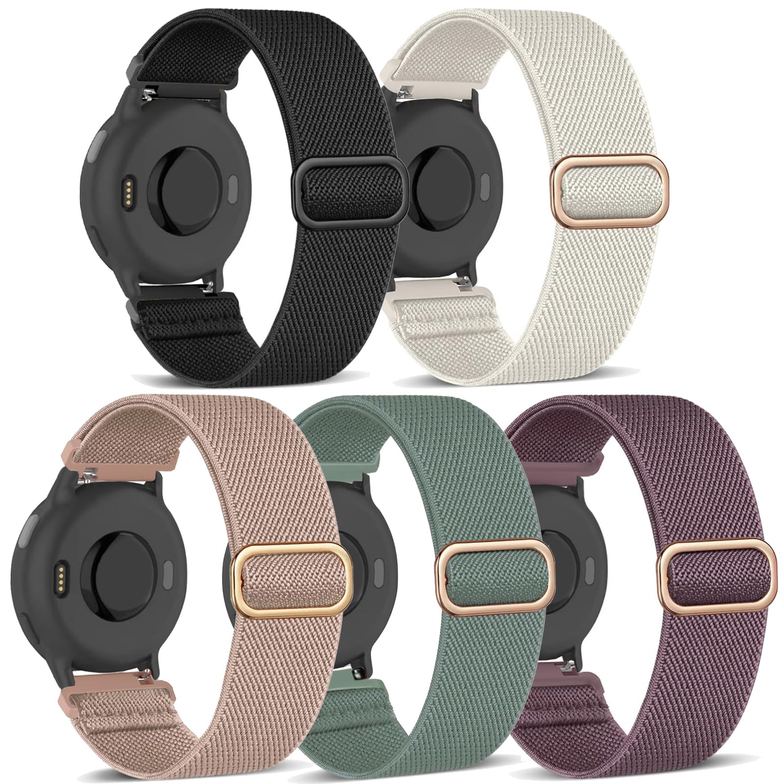 Vicrior 5 Pack Stretchy Nylon Watch Bands For Garmin Venu 2S/Vivoactive 4S/Venu 3S/Vivomove 3S,18Mm Loop Elastic Fabric Adjustable Straps For Garmin Forerunner 265S/255S/255S Music Women Men