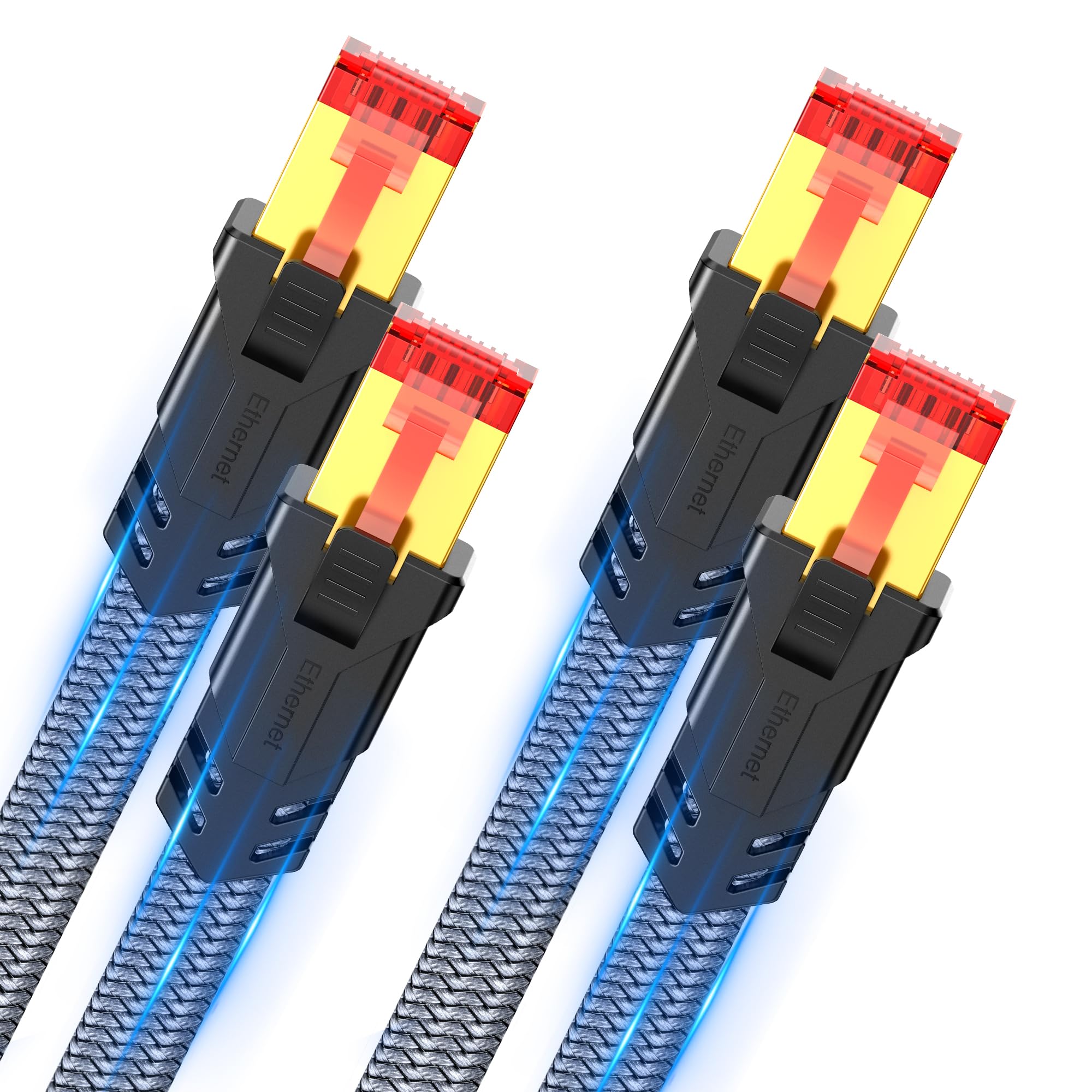 Snowkids Cat 8 Ethernet Cable 6.6 Ft 2 Pack, High Speed 40Gbps,2000Mhz Braided High Duty Lan Cable,Gold Plated Rj45 Connector,S/