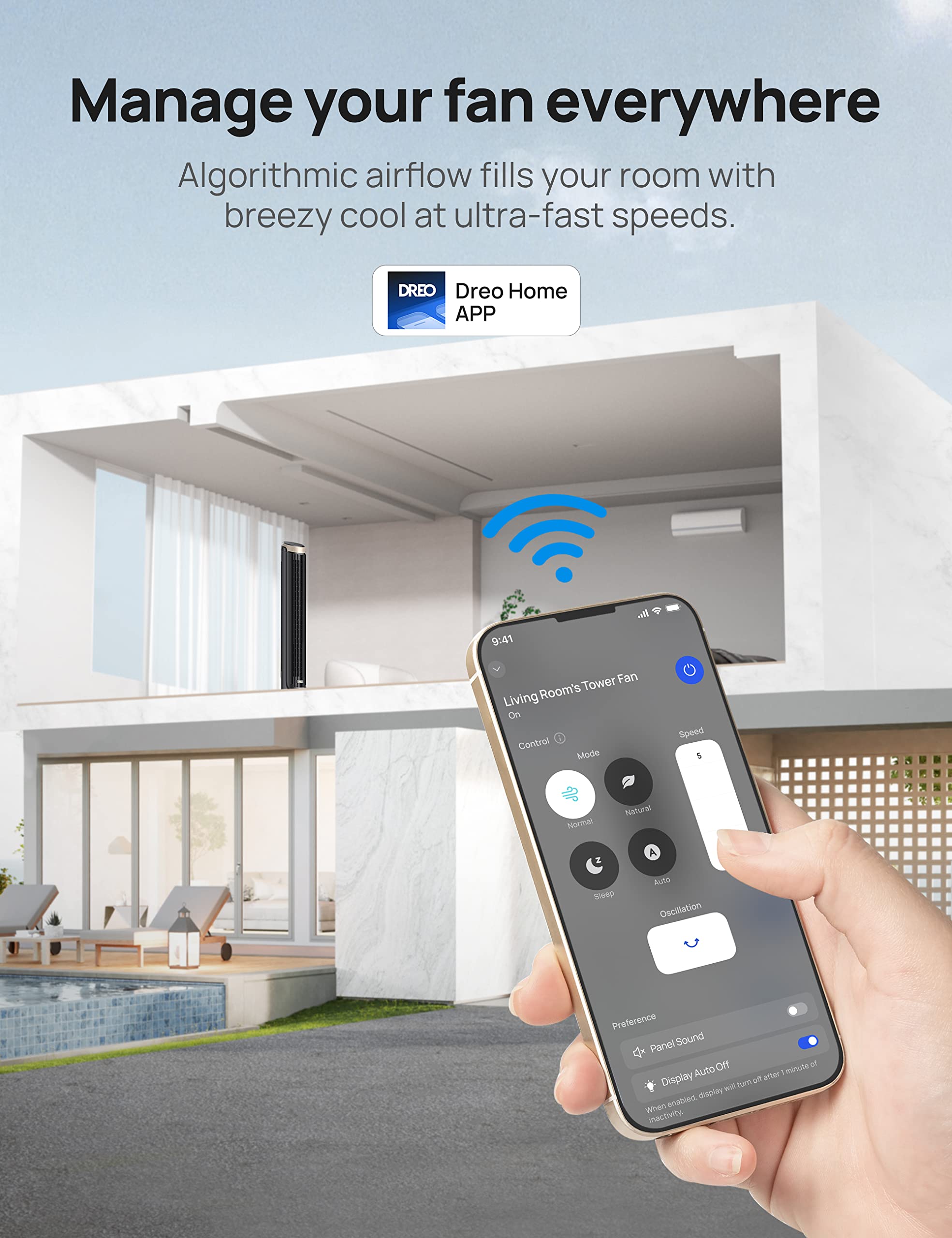 Dreo 40'' Wifi Tower Fan, 26Ft/S High Speed Cooling, Quiet Floor Fan With Remote, 90 Oscillating Fan, 4 Modes, 8H Timer, Touch C