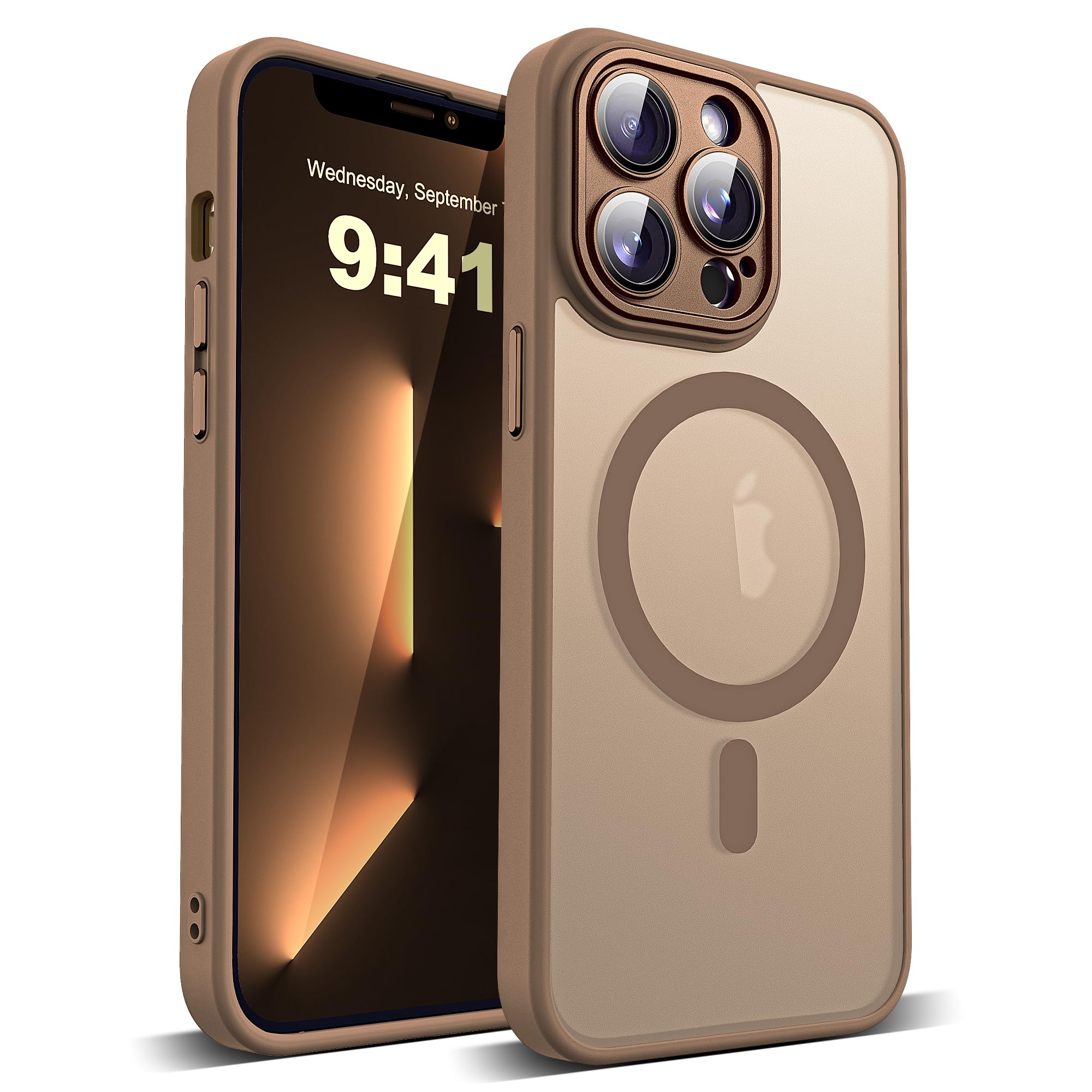 YEMORAN Compatible with iPhone 13 Pro Max Case with Built-in Camera Lens Protector Translucent Magnetic 13 Pro Max Phone Case 6.