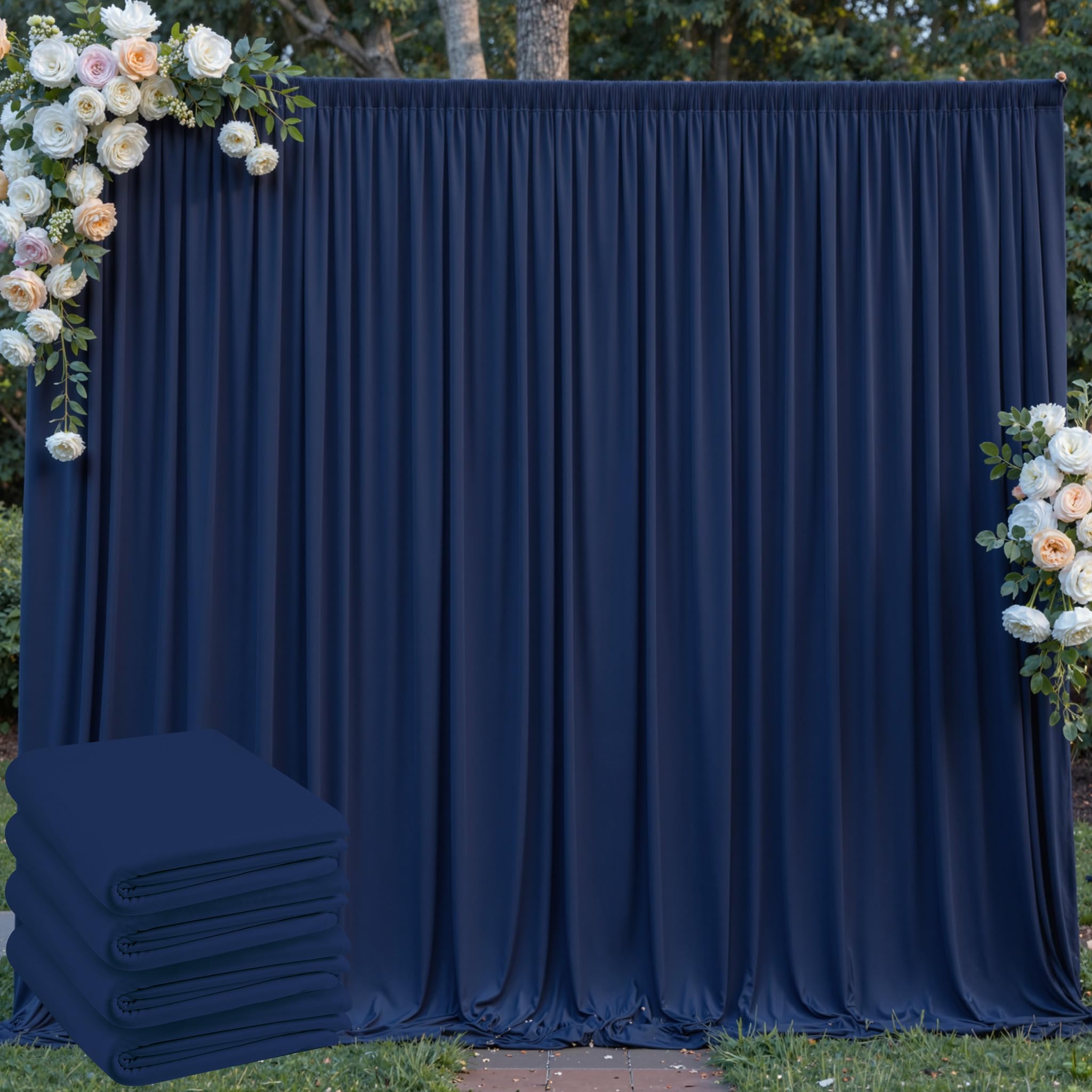 20 ft x 8 ft Navy Blue Backdrop Curtain Panels, 4 Panels 5 ft x 8 ft Wrinkle Free Polyester Photography Backdrop Drapes, Wedding