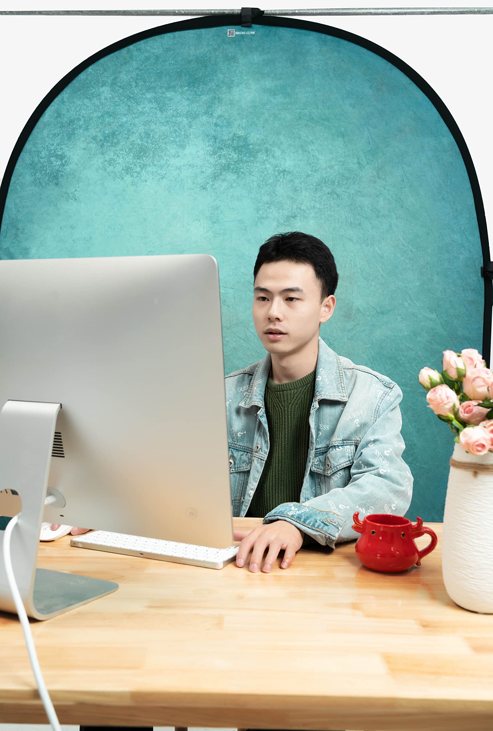 Kate Collapsible Backdrop Pop Up Backdrops Portable Red Cyan Photo Background, Video Conference, Portrait Photography, 5X6.5Ft