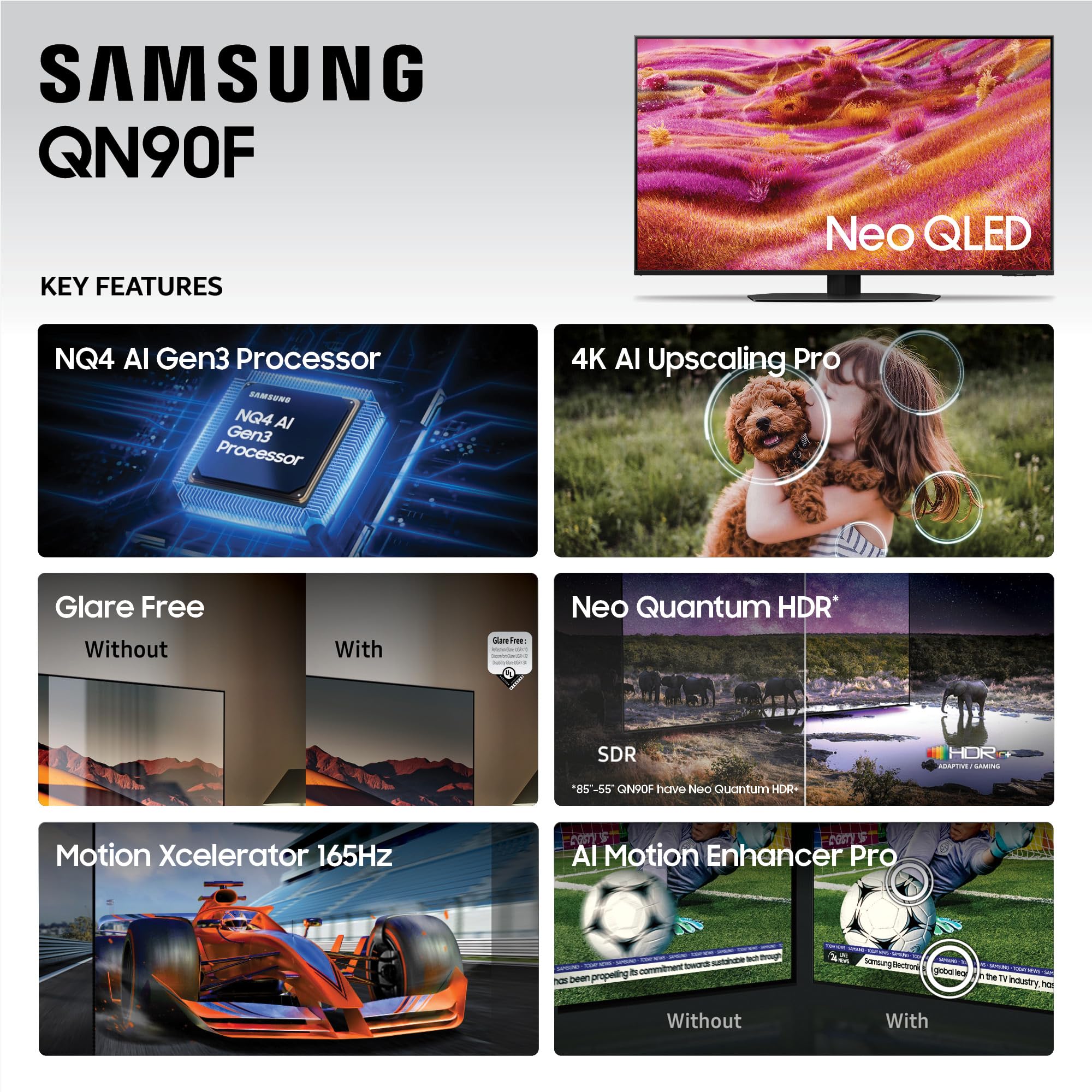 Samsung 43-Inch Class Neo Qled 4K Qn90F Series, Vision Ai, Mini Led Smart Tv (2025 Model, 43Qn90F) Neo Quantum Hdr+, Object Trac