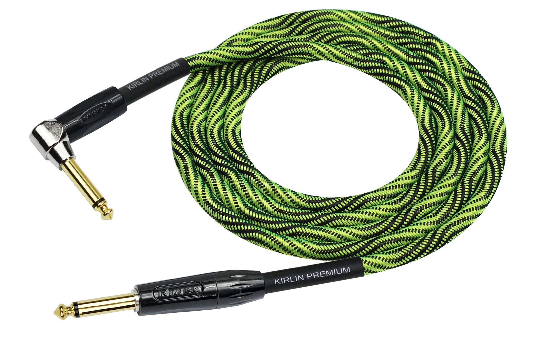 Kirlin Cable Iwb Instrument Cable, 1/4 Inch Right Angle To Straight, Black Green Wave, 20Ft (Iwb 202 Bfgl 20/Wbg)