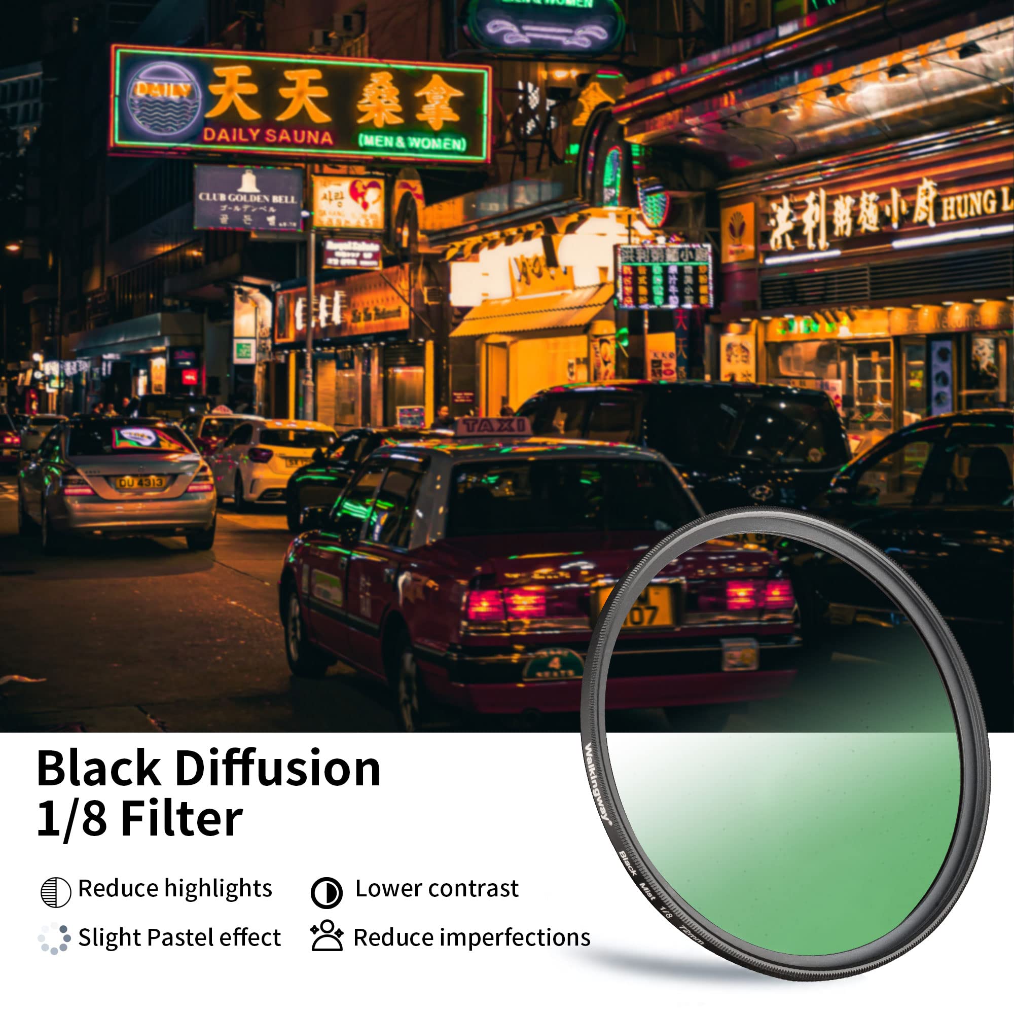 Walkingway 52Mm Black Diffusion Filter 1/8 Pro Mist Camera Lens Filter Soft Dreamy Cinematic Effect Hazy Diffuser With Ultra Sli