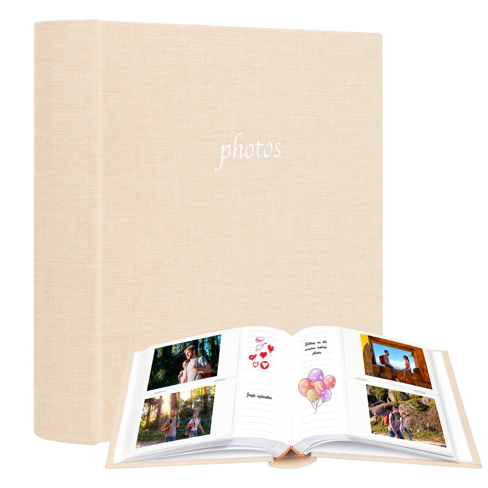 Photo Album For Fujifilm Instax Wide 300 Camera, Linen Cover, 120 Pockets Photo Album With Writing Space For Polaroid Now Onestep2 Onestep+ Instant Camera, Pop Lab Print Camera (Khaki)