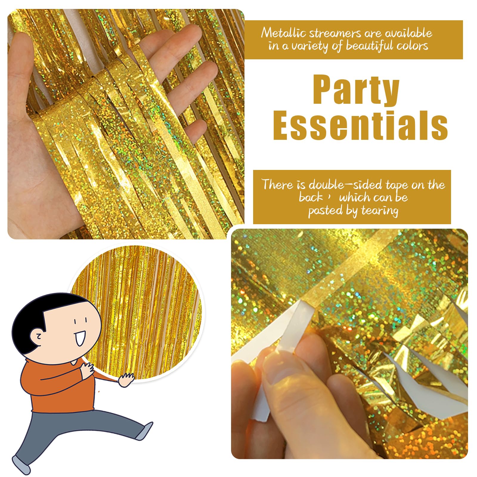 3 Pack Gold Backdrop Birthday Decorations Foil Curtain Backdrop Gold Streamers Dance Party Decorations Photo Booth Props For Bac