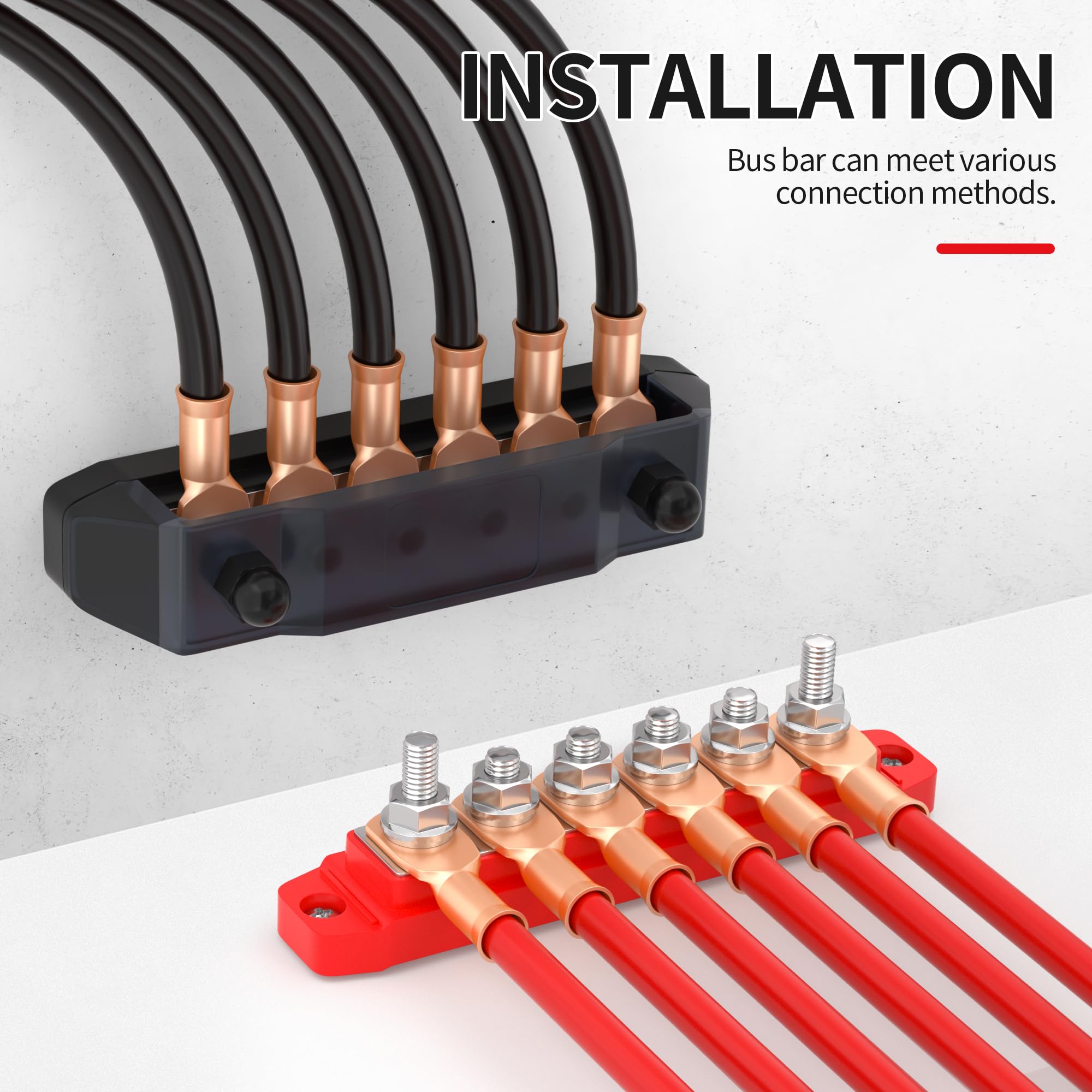 Rvboatpat 150A Power Distribution Block 12V Bus Bar 6 X 5/16'' Terminal Stud Positive & Ground Battery Bus Bar For Marine Boat A