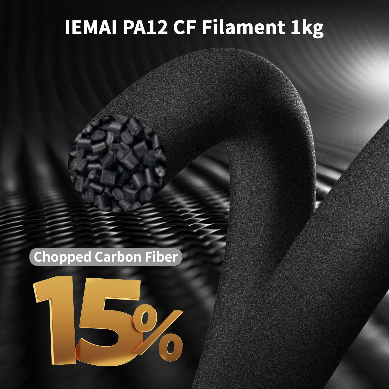 Iemai Carbon Fiber Nylon Filament 1.75Mm, High Tensile Strength Pa12 Cf 3D Printer Filament, Carbon Fiber Filament 1Kg (2.2Lbs)