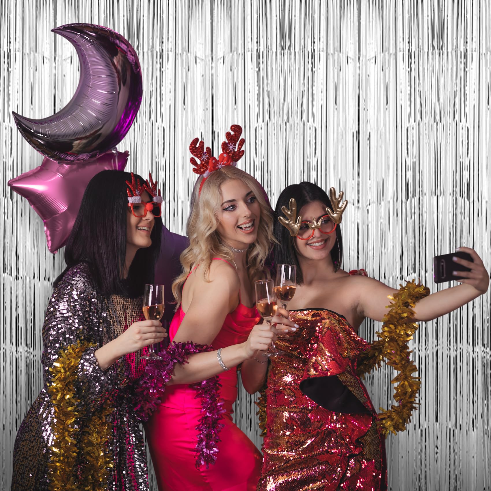 Tenlaitech 3 Pack 3.3 X 9.9 Ft Silver Foil Fringe Backdrop Curtain, Streamer Backdrop Curtains, Streamers Birthday Party Decorat