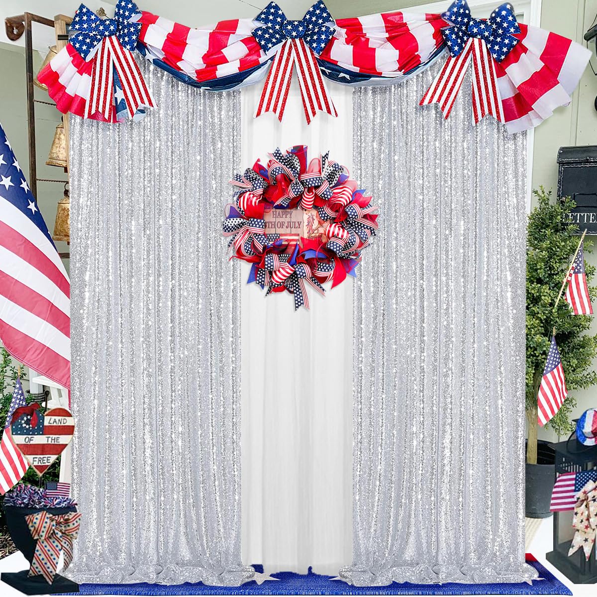 Partydelight Silver 2Ft X 8Ft Sparkly Sequin Backdrop Curtains, 2 Panels, For Wedding, Party, Room Decorations.
