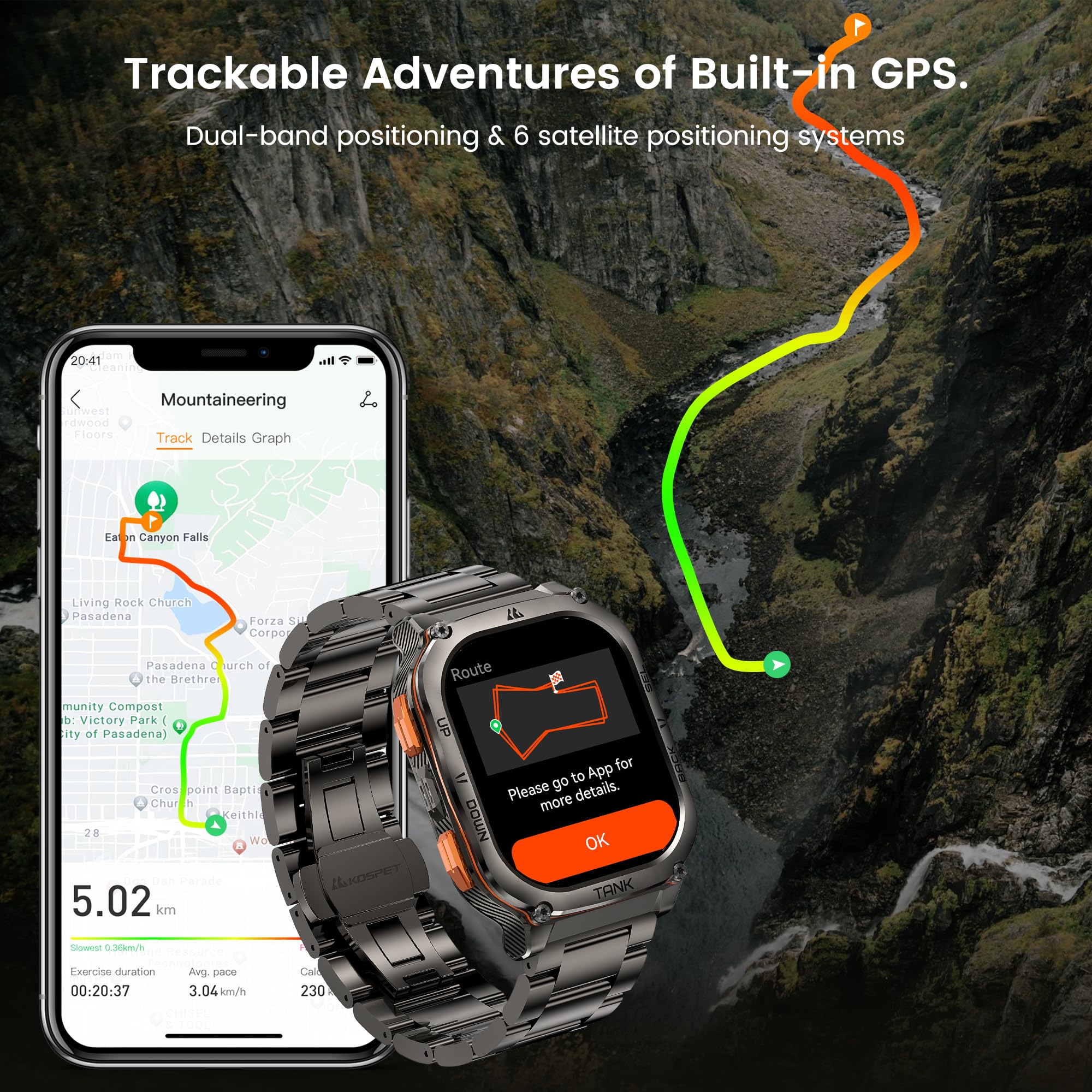 Kospet Tank M3 Ultra Gps Smart Watch, 50M Waterproof, Compass, Altitude, Air Pressure, 480Mah Large Battery, Stainless Steel, Bl