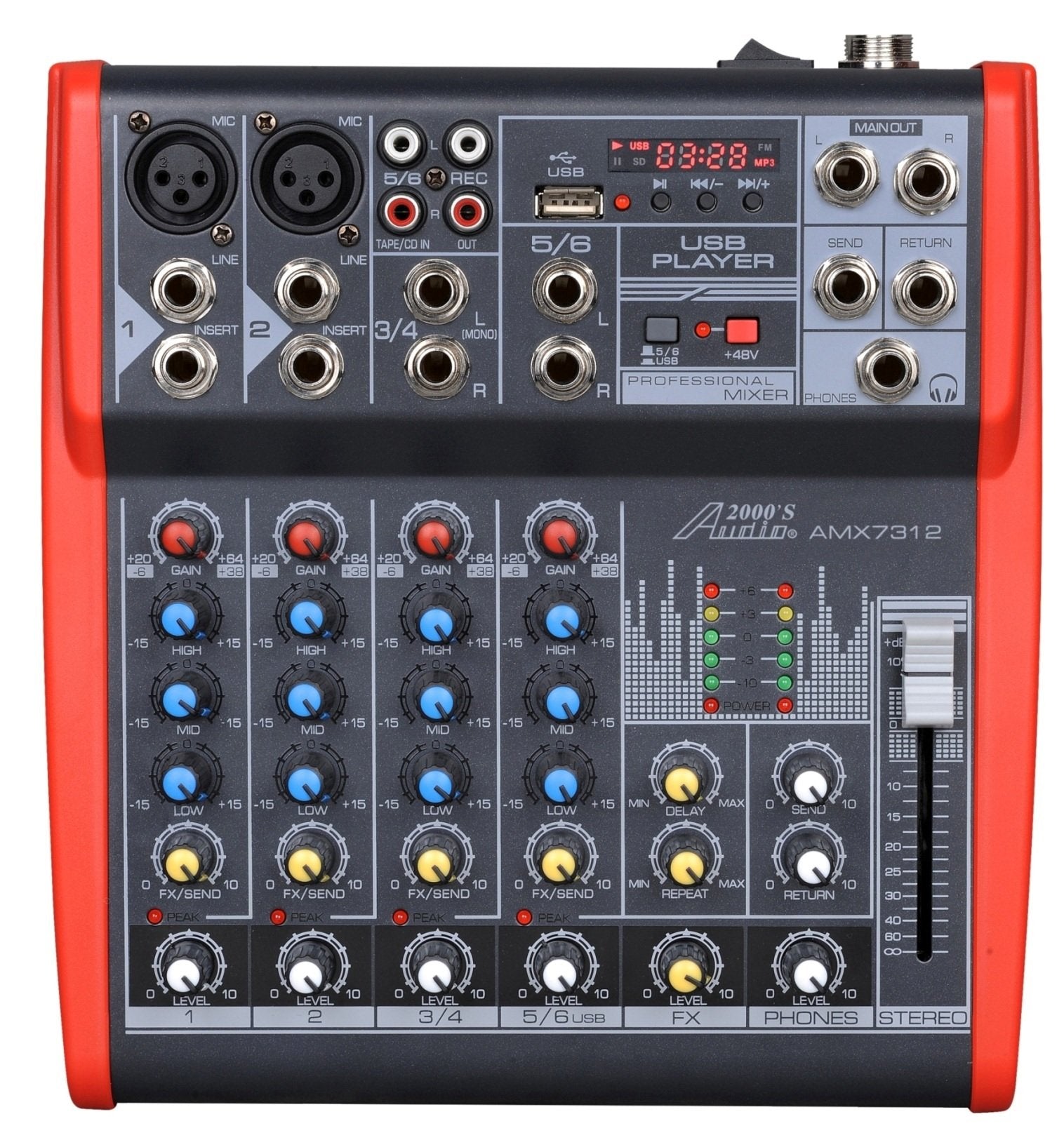 Audio2000S AMX7312 Professional Six-Channel Audio Mixer with USB and DSP Processor