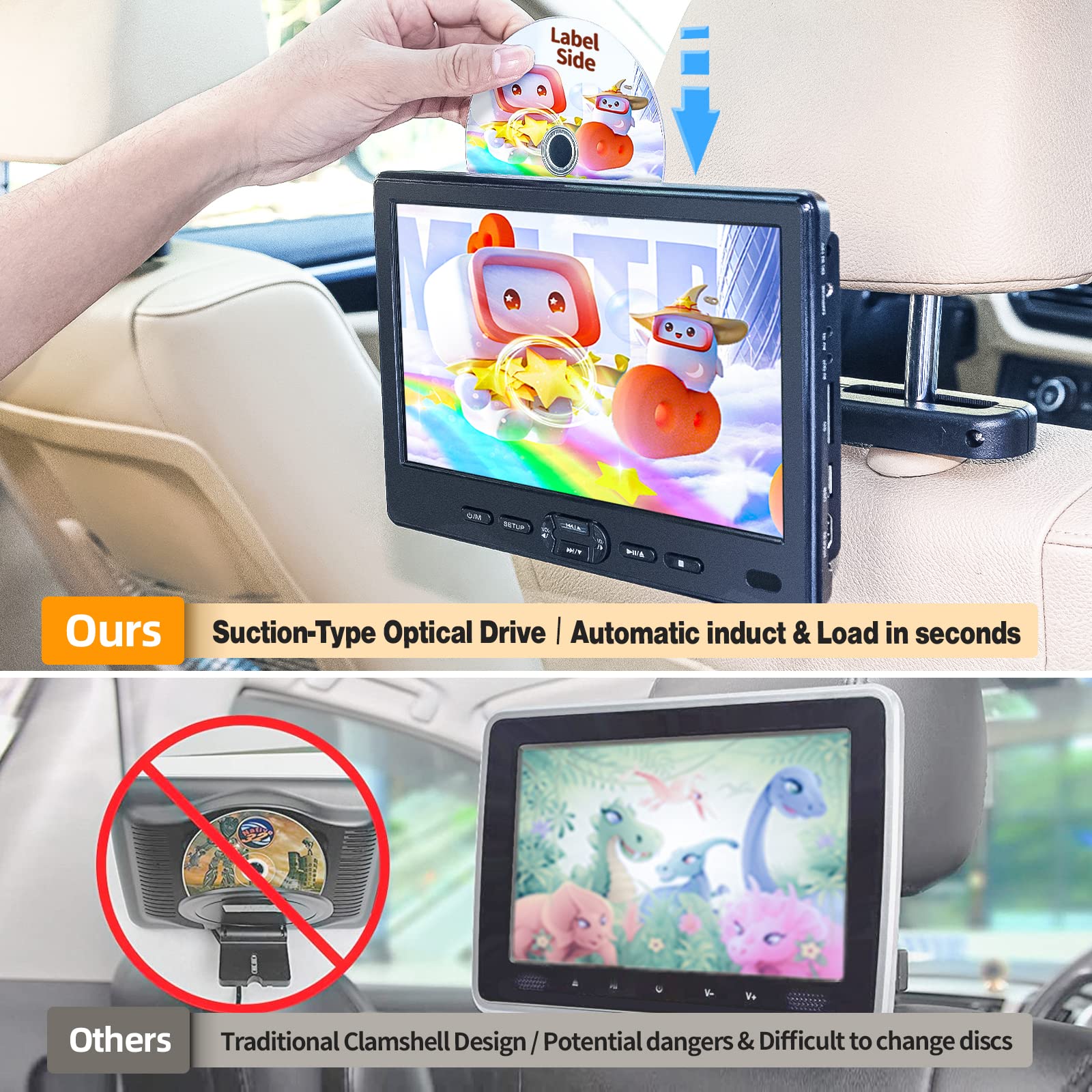 Car Dvd Player Dual Screen With Headrest Mount, Desobry 10.5'' Portable Dvd Player For Car With Suction Type Disc In, Play A Sam