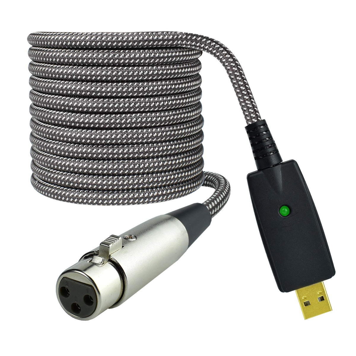 Mugteeve Xlr To Usb Adapter Cable, Microphone Female Xlr Cord To Computer Pc Usb Interface Adapter, 10Feet, Nylon Braided, Ofc S