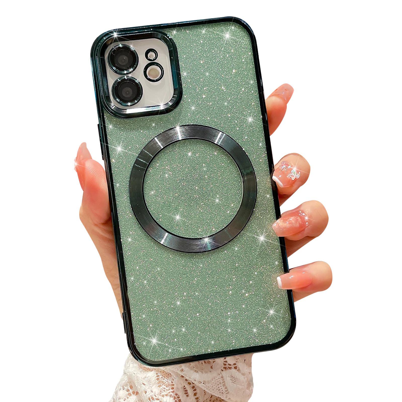 Mgqiling Compatible With Iphone 11 Magnetic Glitter Case, Luxury Plating Cute Bling Clear Phone Case, Compatible With Magsafe Fo