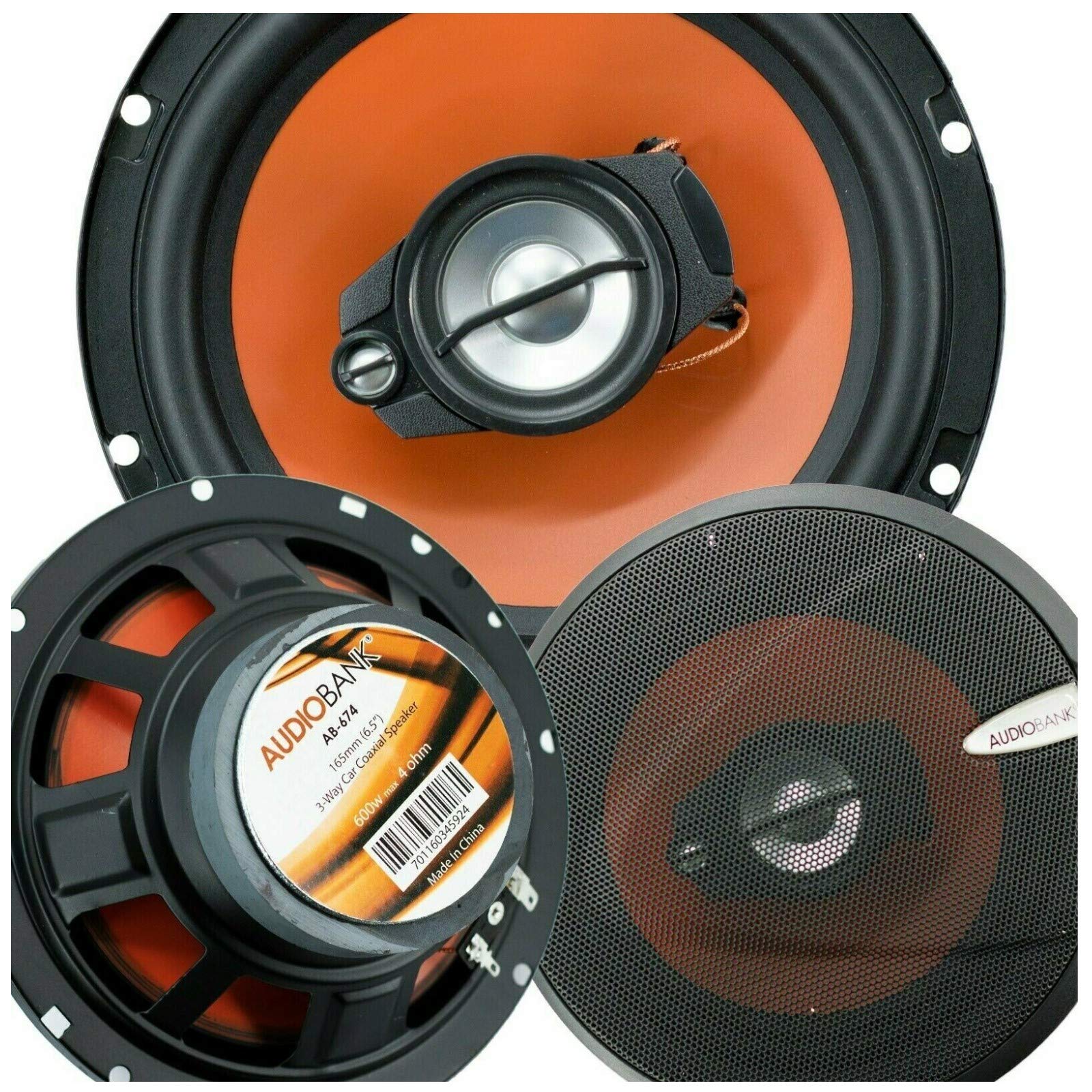 Audiobank 2X AB674 6.5-Inch 600 Watts Peak Power Handling 3-Way G-Series Car Audio Stereo Coaxial Speakers with Grill Polypropyl
