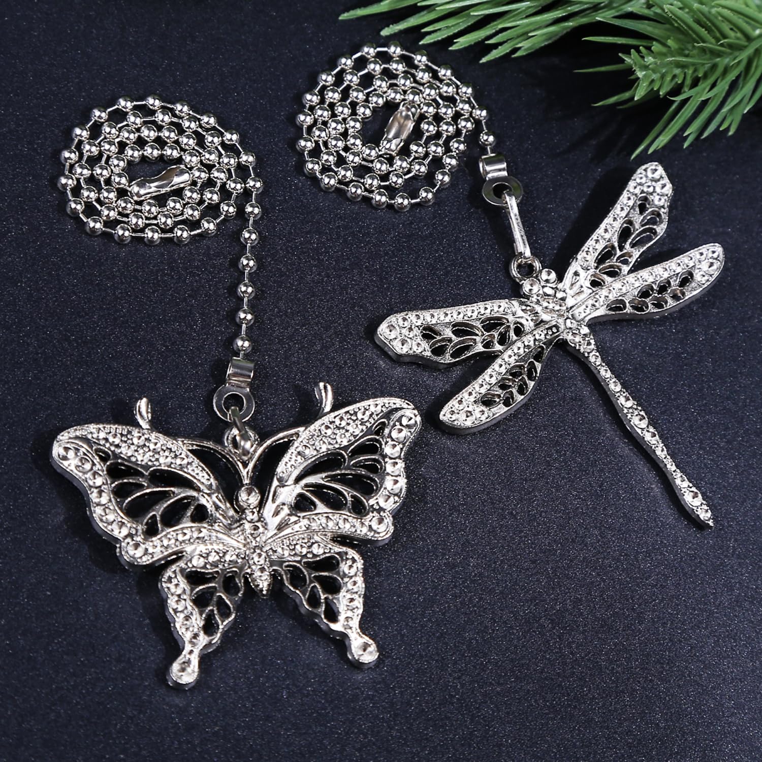Dotlite Silver Ceiling Fan Pull Chain Extender,Dragonfly And Butterfly Decorative Fan Chain Pendant Extension,12In Chain 3Mm Bea