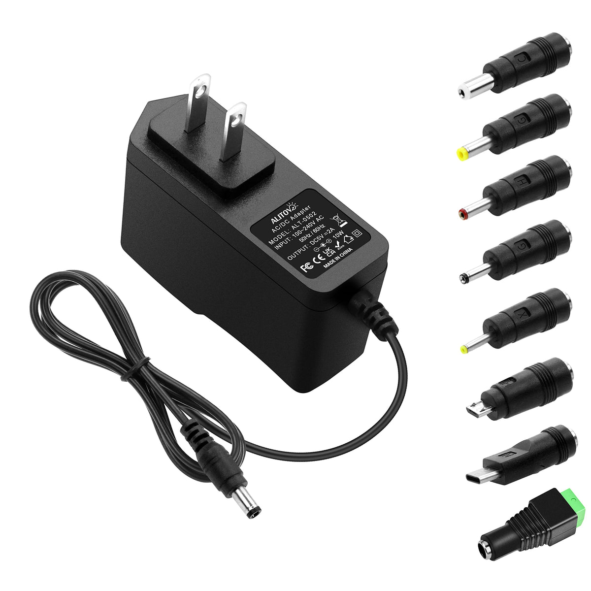 Alitove 5V 2A Power Adapter 5V Power Supply 2A 10W 5 Volt Universal Ac/Dc Adapter Dc 5V Power Cord With 8 Tips 5.5X2.5Mm 5.5X2.1