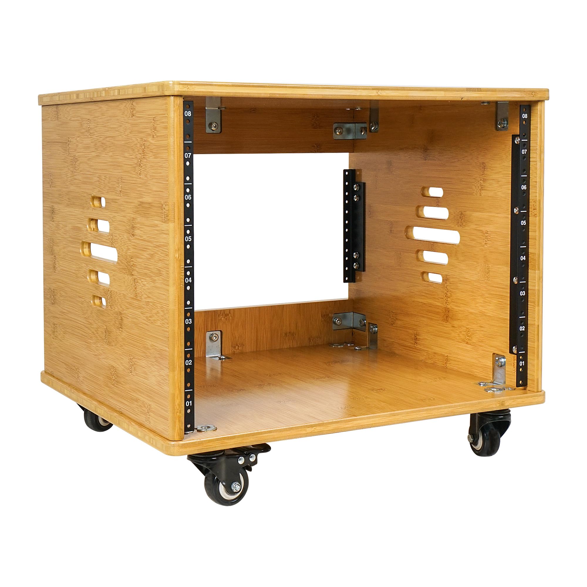 Sound Town Diy 8U Solid Carbonized Bamboo Studio Rack W/ 16'' Depth, Ventilation, Rubber Feet, Casters For Recording Room, Pa/Dj