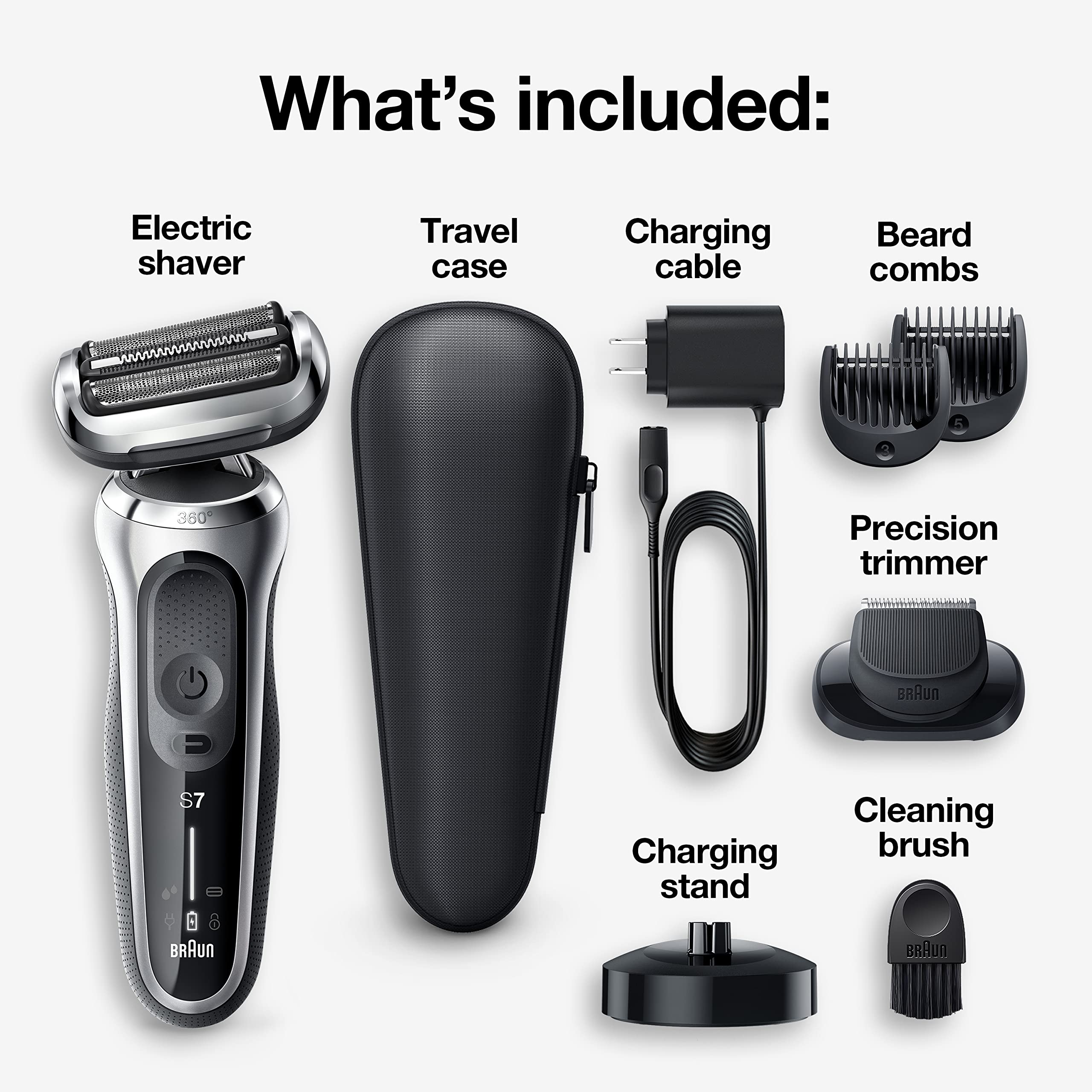 Braun Electric Razor For Men, Waterproof Foil Shaver, Series 7 7027Cs, Wet & Dry Shave, With Beard Trimmer, Rechargeable, Chargi