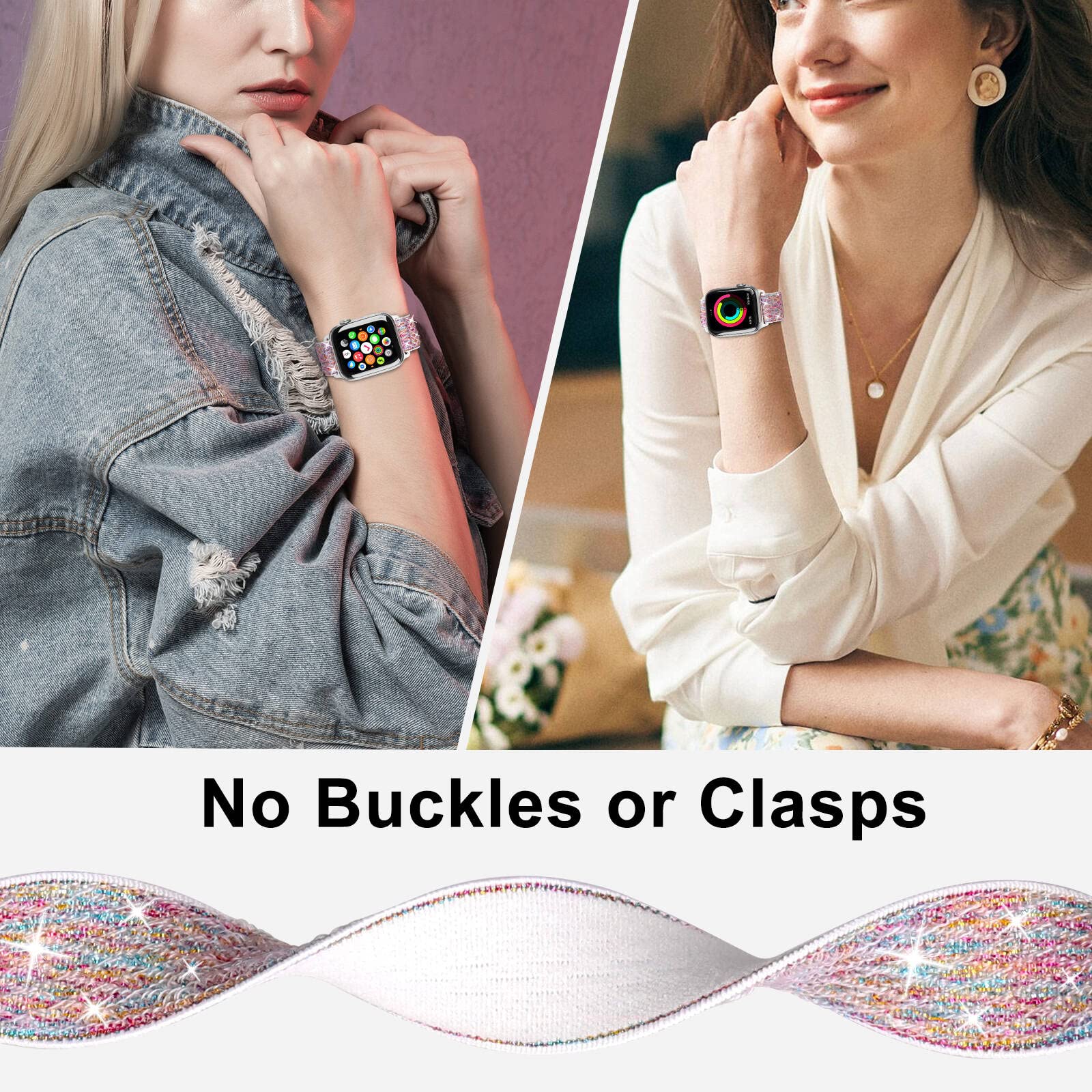 Enjiner Dehnbare Nylon Solo Armbnder, Kompatibel Mit Apple Watch, 38 Mm, 40 Mm, 41 Mm, 42 Mm, 44 Mm, 45 Mm, 49 Mm, Ohne Schnalle