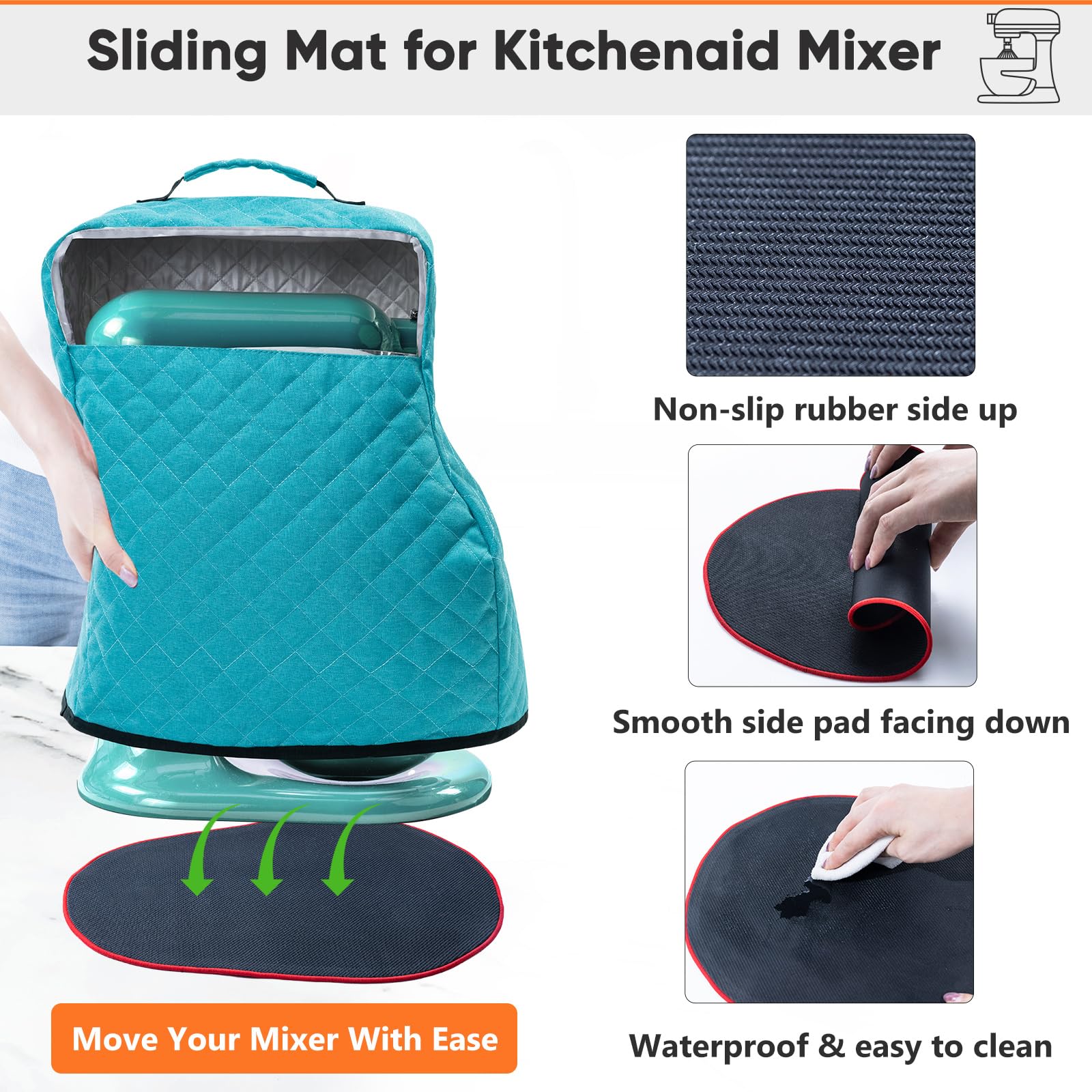 Stand Mixer Cover With Appliance Sliders Compatible With Kitchenad Mixer 6/7/8 Quart With Pockets For Kitchen Ad Accessories And