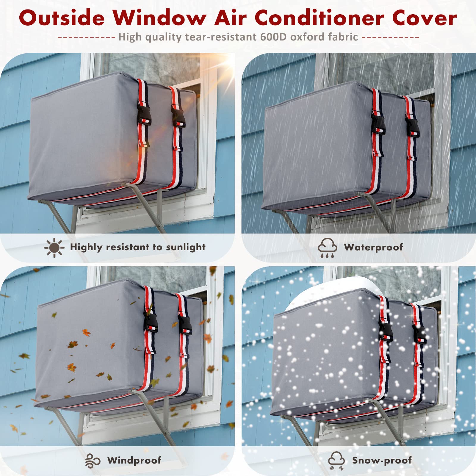 Unun Window Air Conditioner Covers For Outside, Ac Unit Covers Outdoor 21.5W X 15H X 16D Inches