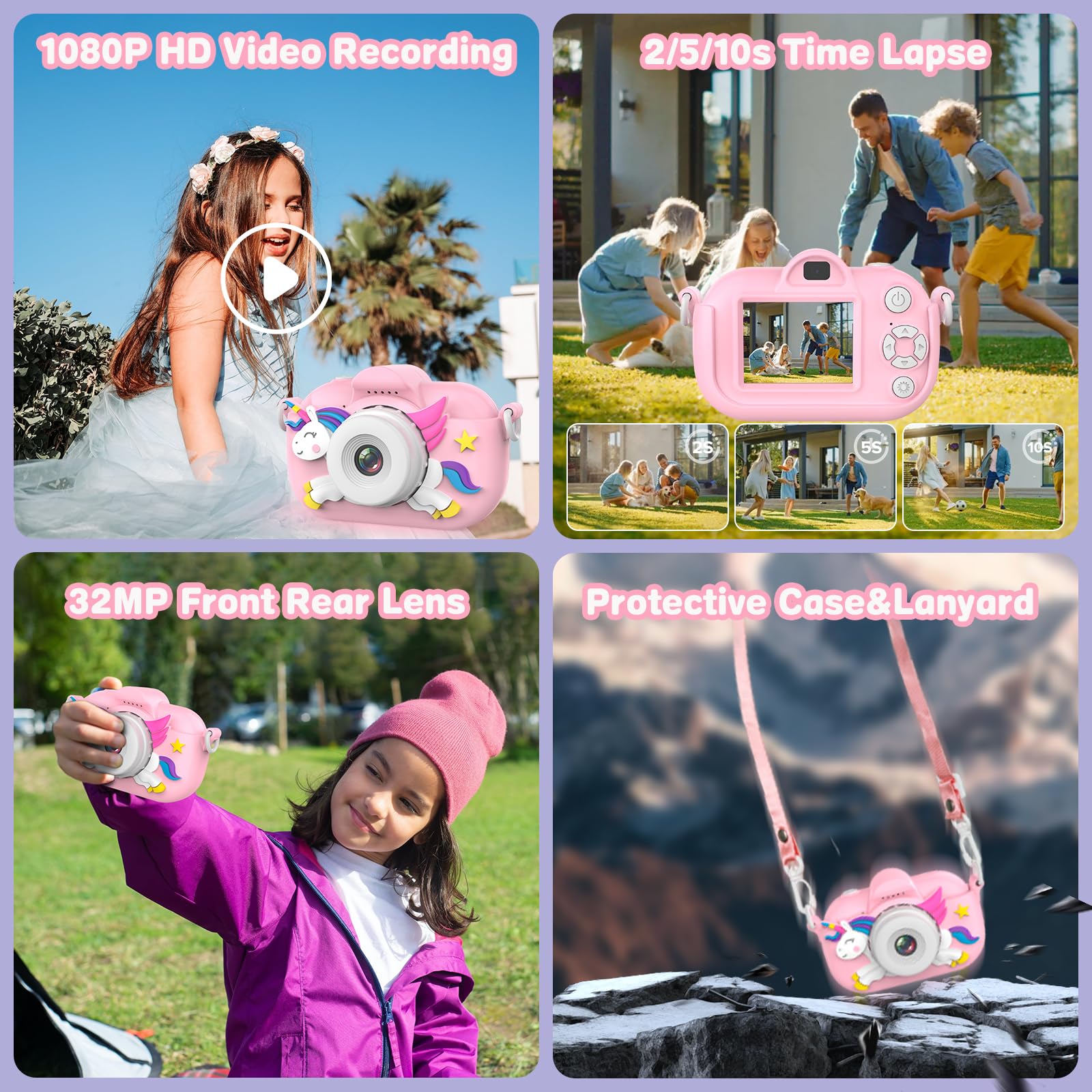 Kids Camera For Girls, 3 12 Year Old Girl Toys Christmas Birthday Gifts, 32Mp Hd Dual Lens Toddler Camera For Kids, 1080P Video