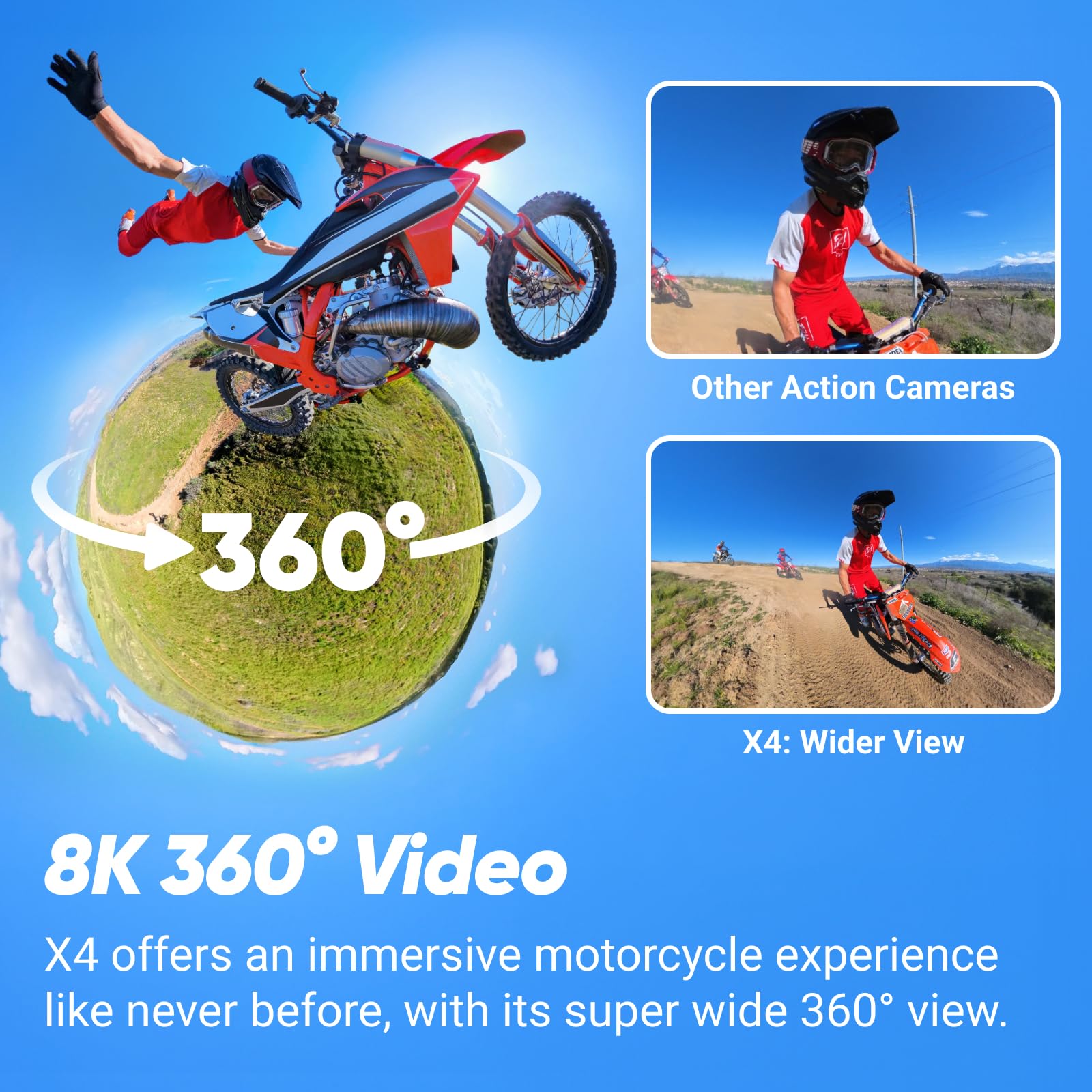 Insta360 X4 Motorcycle Bundle- 8K Waterproof 360 Action Camera, 4K Wide-Angle Video, Invisible Selfie Stick, Removable Lens Guar