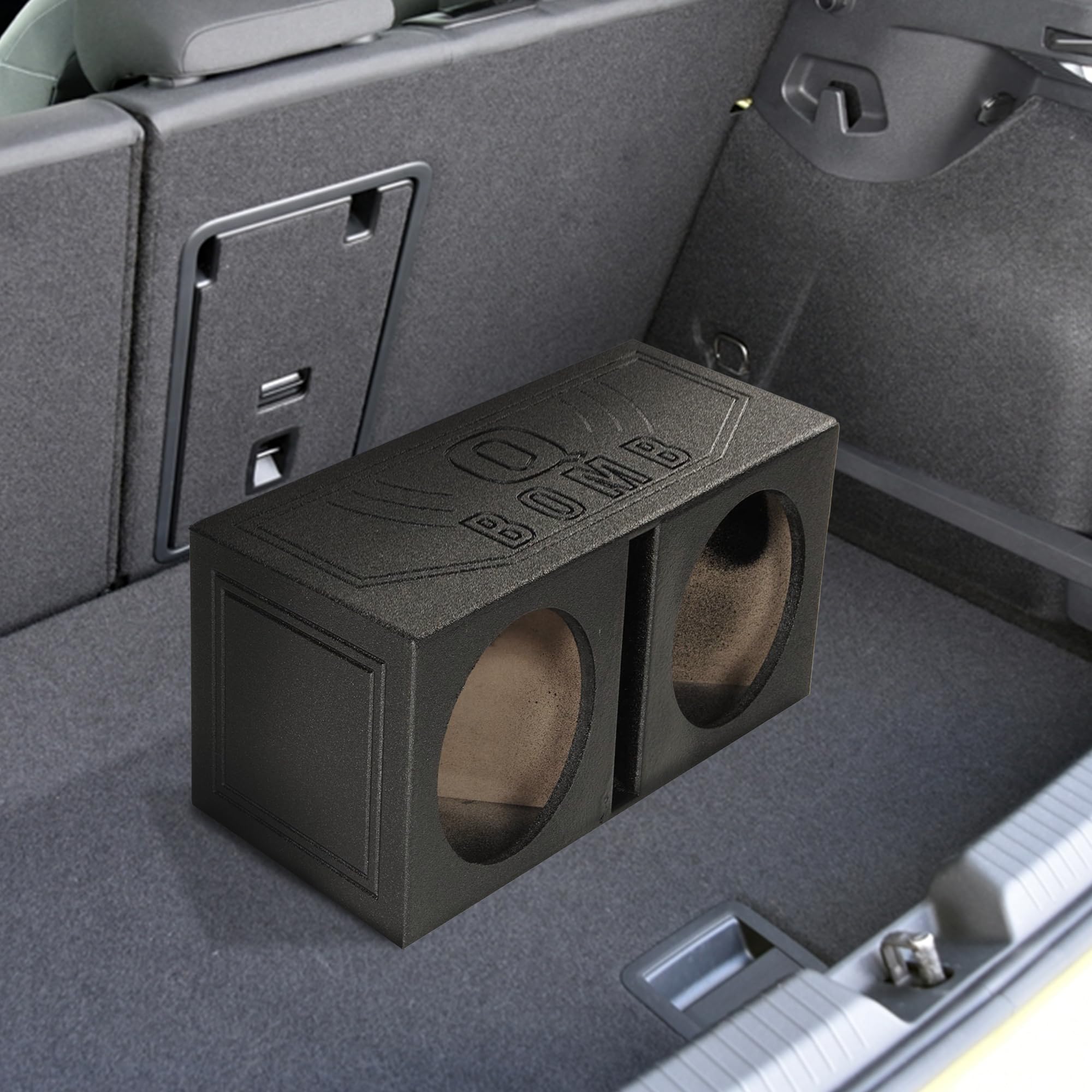 Q Power Qbomb10V Dual 10 Inch Vented Port Subwoofer Sub Box, 1 Cubic Foot Per Sub, Tuning Frequency 40 Hz, With Bedliner Spray