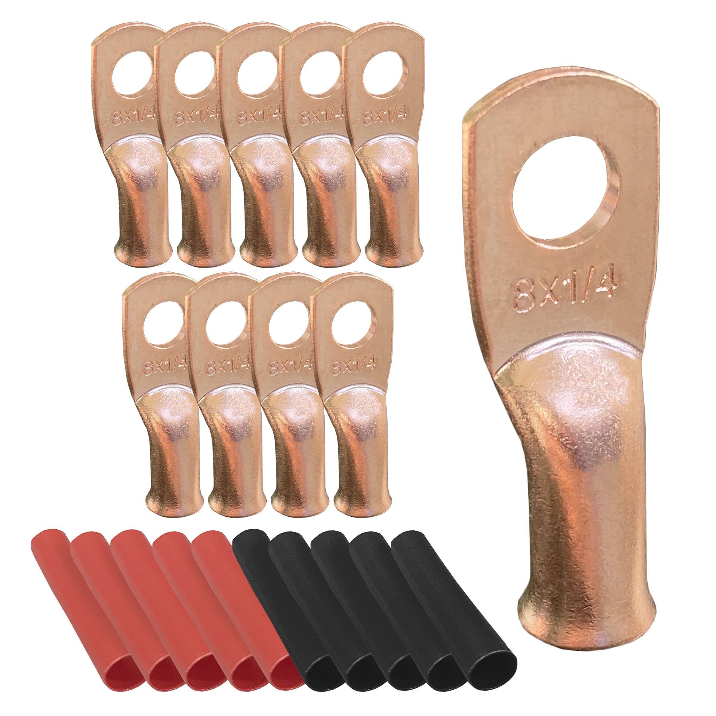 6Pcs 8 Awg 1/4 Ring Battery Lugs, Copper Lugs, Battery Cable Ends, Tubular Ring Terminals, Crimp Wire Ring Lugs, Battery Termina