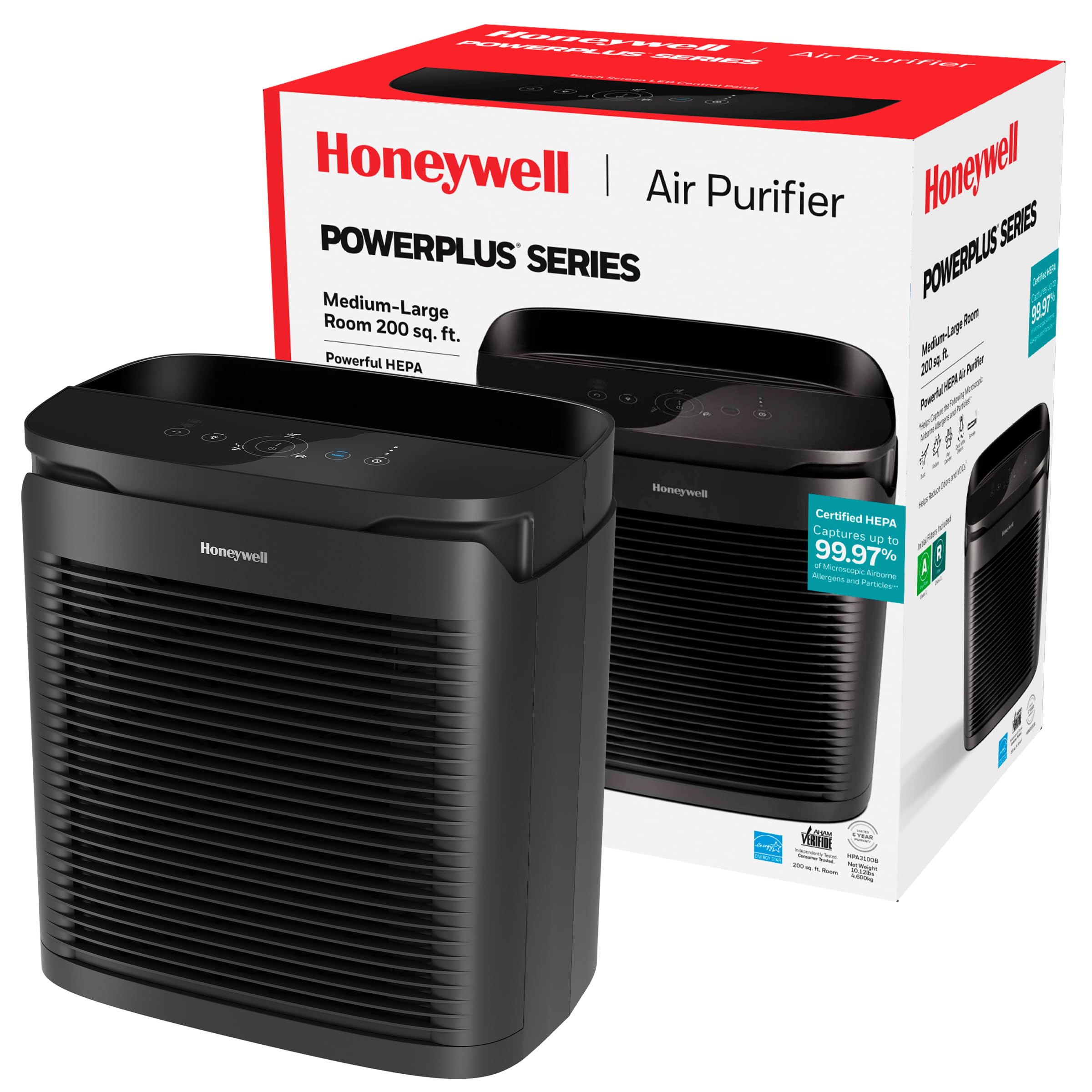 Honeywell Powerplus Hepa Air Purifier For Home, Medium Large Rooms, Reduces Allergens, Smoke, Wildfire Smoke, Pollen, Pet Dander