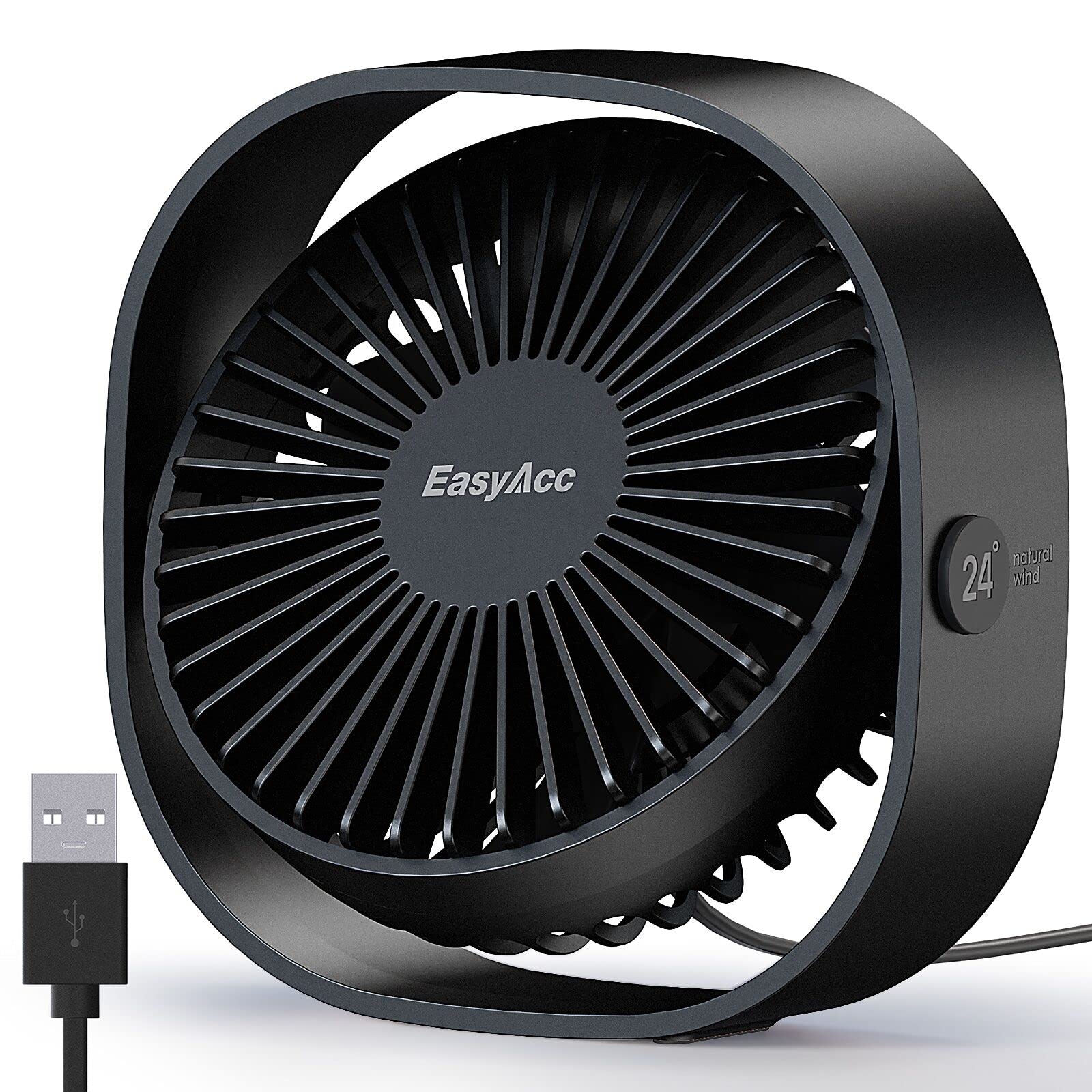 Easyacc Usb Desk Fan, 3 Speeds Usb Fan [Lower Noise Usb Powered Only&Powerful Desk Fan] Portable Powered Fan, 360Rotatable Perso