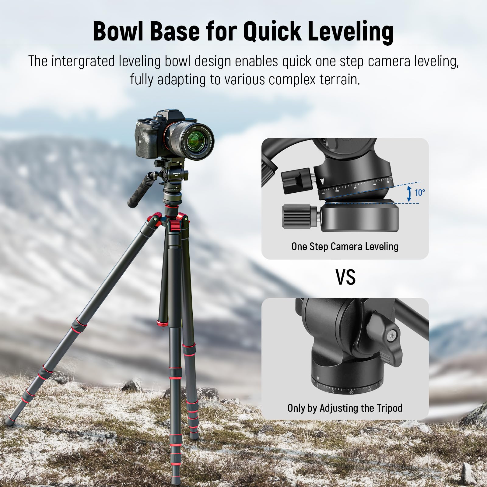 Neewer Tripod Fluid Head With +/ 10 Leveling Base(37Mm Dia.), Metal Pan Tilt Head With Arca Type Qr Plate, Telescopic Handle For