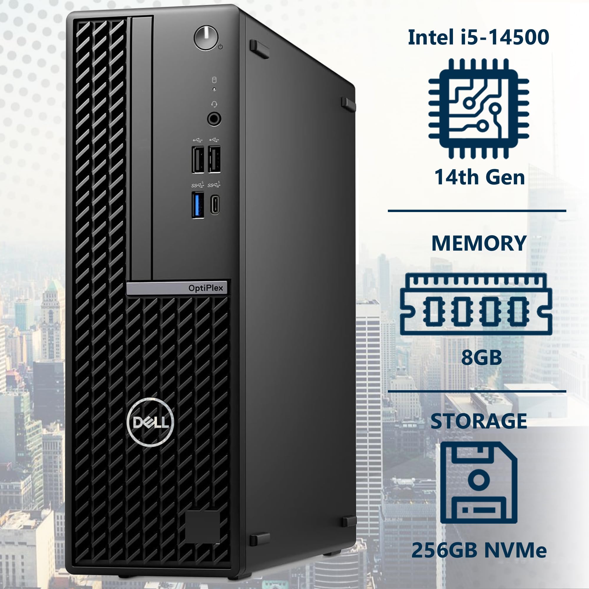 Dell Optiplex 7020 7000 Sff Intel I5 14500 (14 Cores, Beats Intel I7 13700T), 8Gb Ddr5, 256Gb Nvme, Rj 45, Dp Port, Hdmi, Wired
