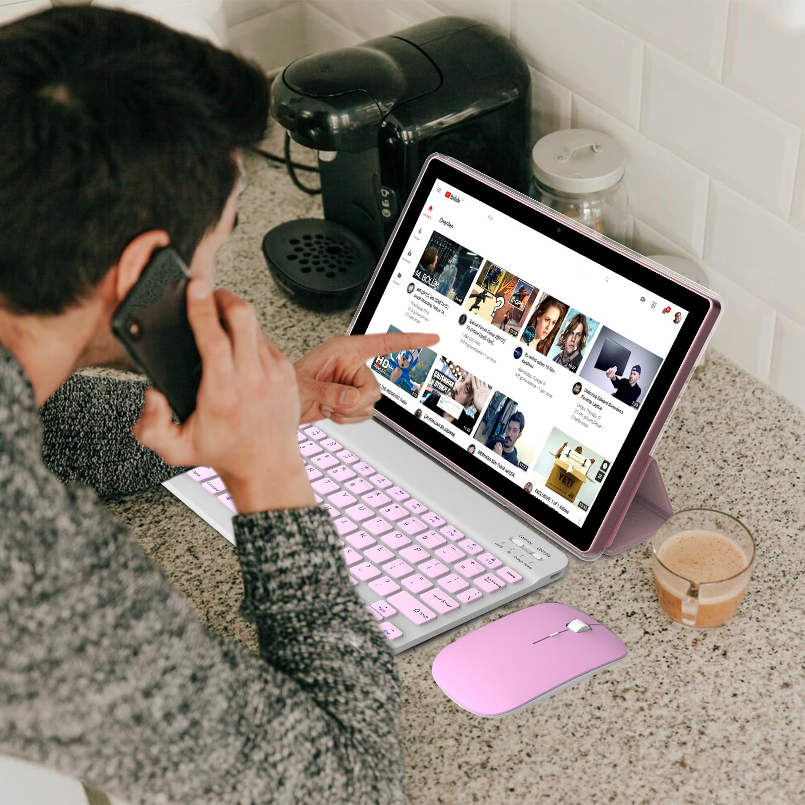 2 In 1 Tablet, 10 Inch Android 13 Tablet With Keyboard, 10Gb+64Gb+512Gb Expand Dual Camera, Ips Touch Screen Tablet Computer, Wi