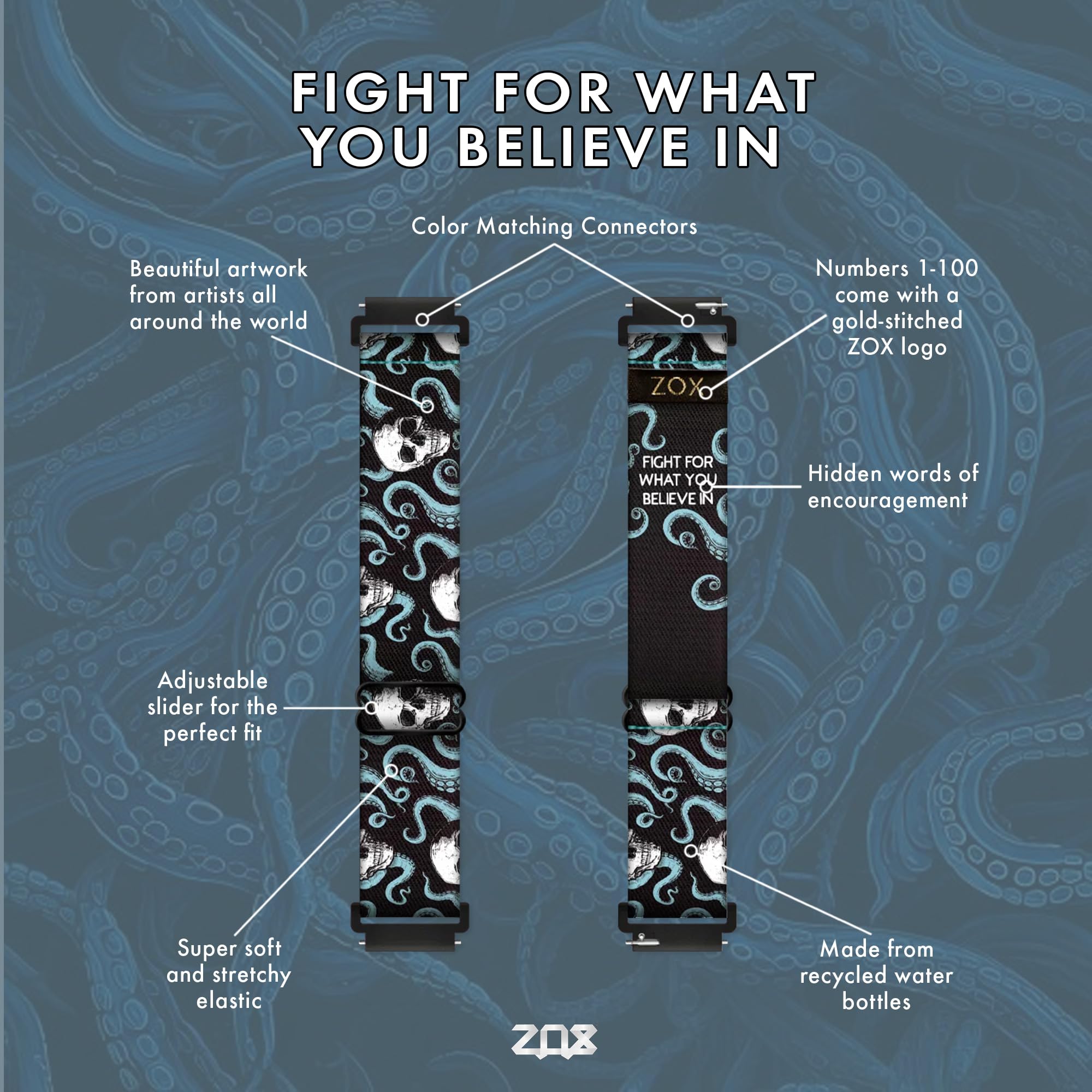 Zox Android Smart Watch Band - Fight For What You Believe In | Soft, Adjustable Elastic Band With Motivational Affirmations And