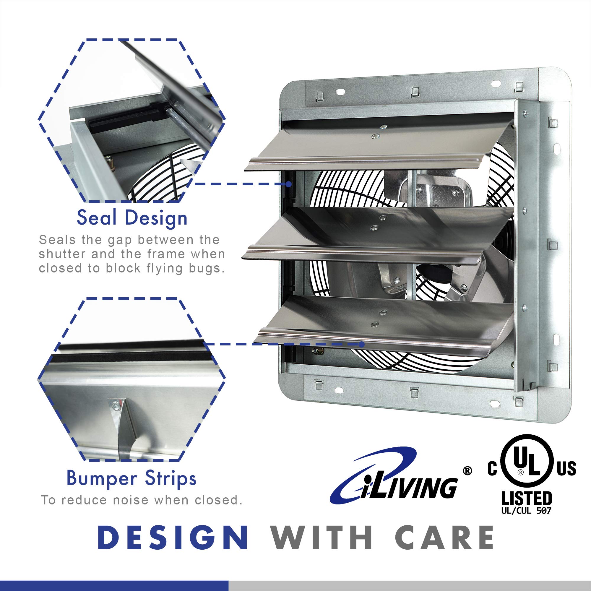 Iliving 12'' Shutter Exhaust Fan With Thermospeed(Tm) Controller, 65W, 960 Cfm, Silver (Ilg8Sf12V St)