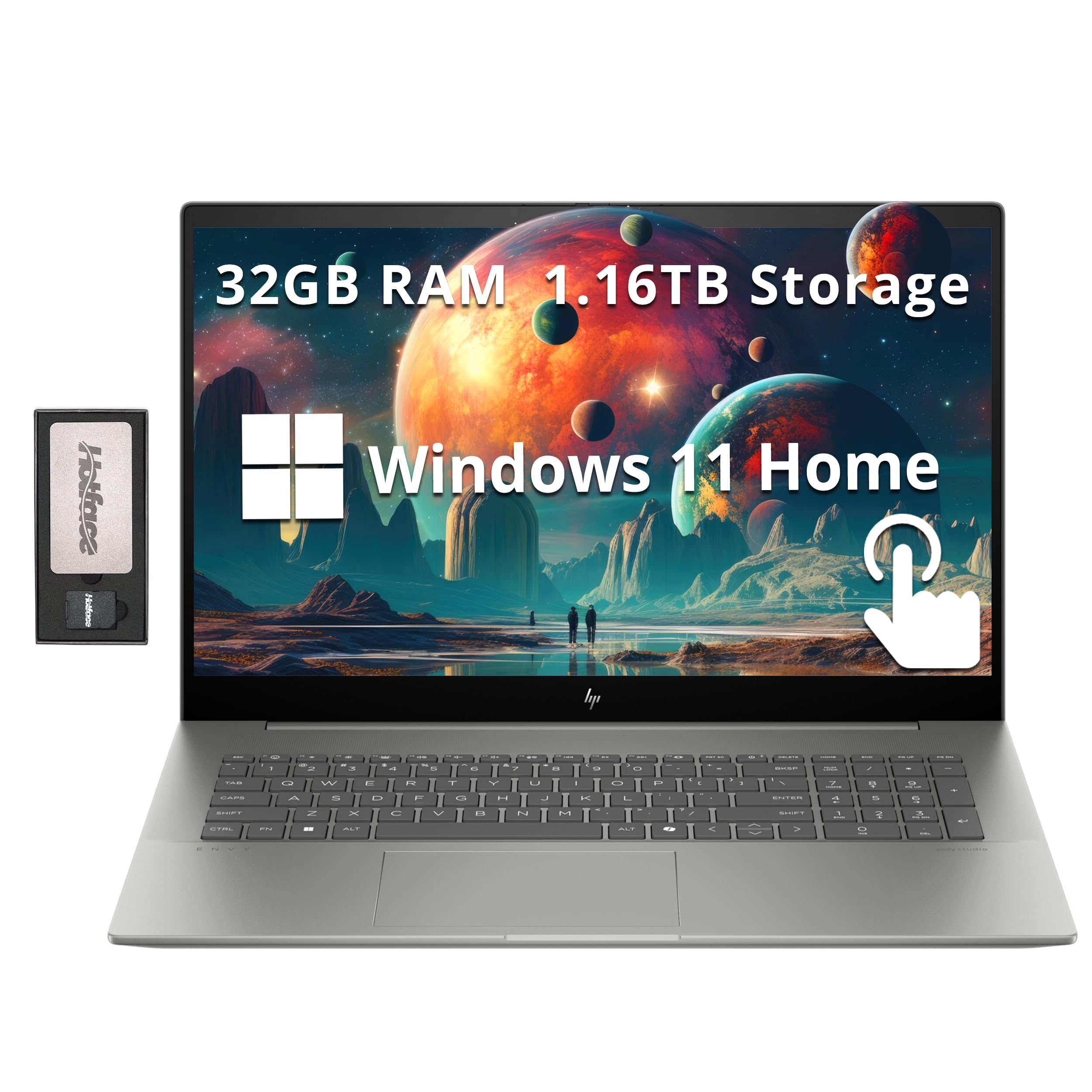 Hp Envy 17.3'' Fhd Touchscreen Laptop, Intel Core Ultra 7 155U, 32Gb Ram, 1.16Tb Storage(1Tb Ssd+160Gb Docking Station Set), Nvi