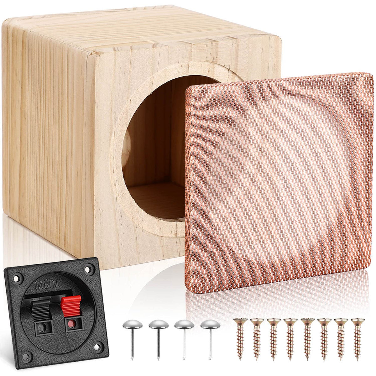 Facmogu 4In Solid Wood Speaker Enclosure, Speaker Cabinet Enclosure For Diy Car Or Truck Audio Custom, Speaker Enclosure Unloaded Box With Sound Absorbing Cotton & Speaker Terminal Cup