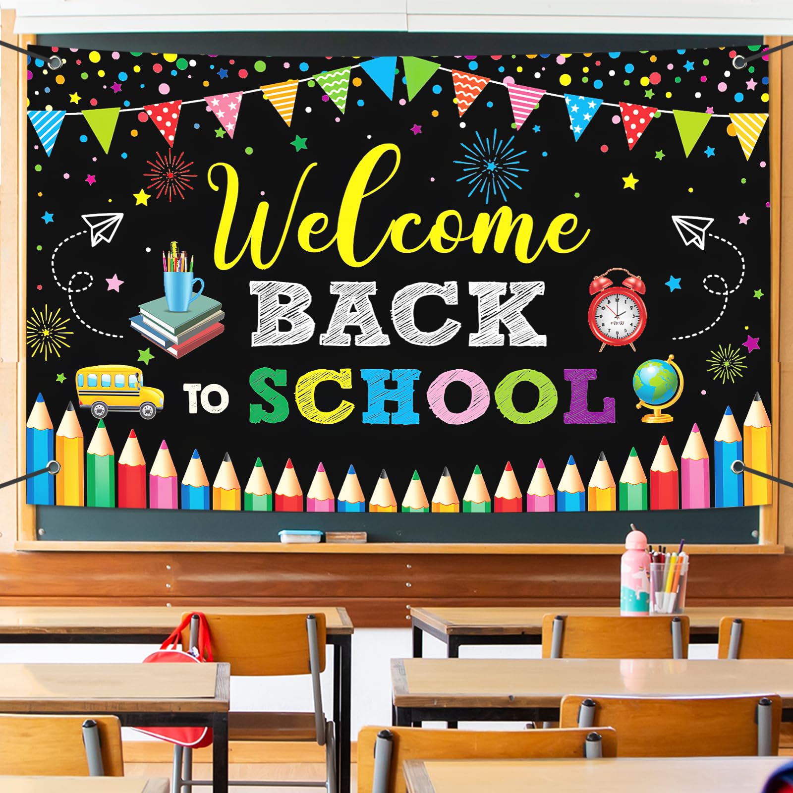 Large Welcome Back To School Banner Decorations 72X44 Inch, First Day Of School Backdrop Banner Flag Photography Background For