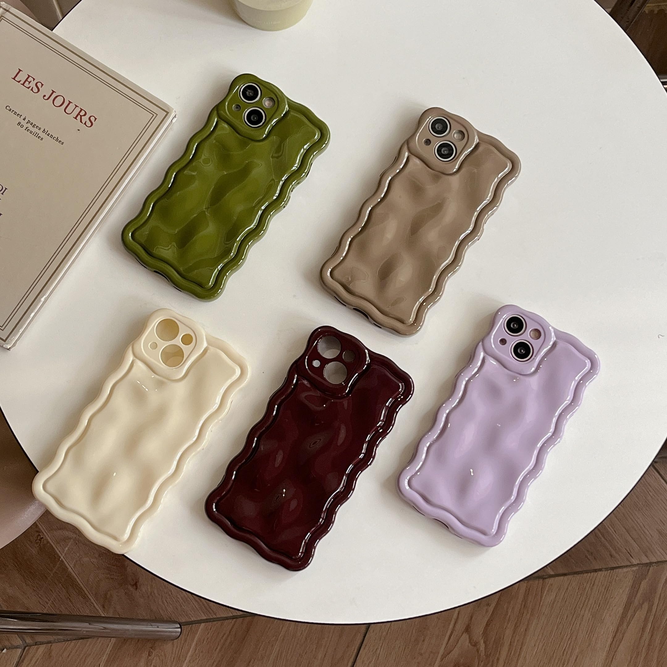 Fabspark Case For Iphone 15 Plus,Cute 3D Solid Color Meteorite Bubble Water Ripple Curly Wavy Frame Case,Soft Tpu Shockproof Cas