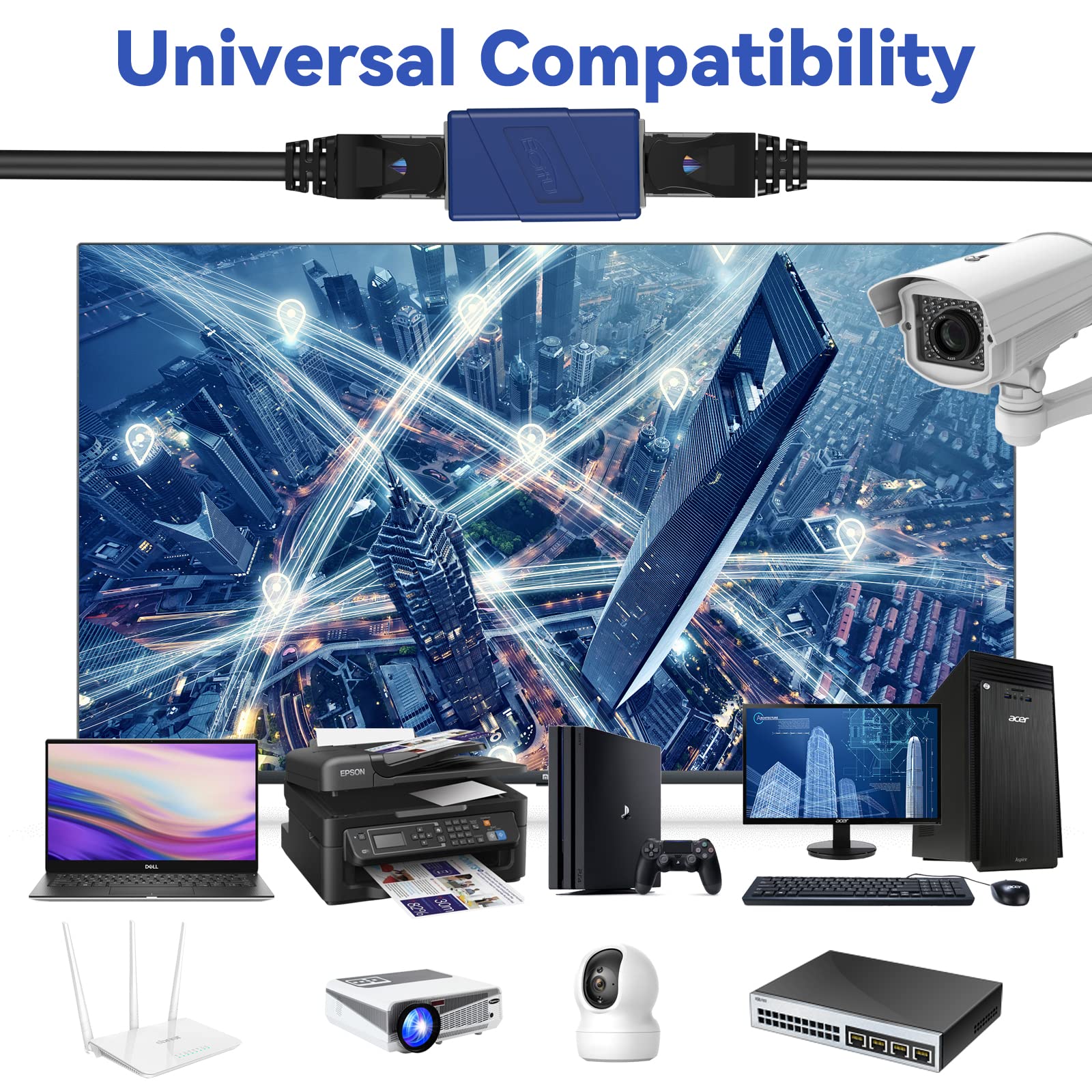 Rj45 Coupler, 10 Pack Ethernet Adapters Female To Female, Ethernet Cable Extender Adapter, 8 Pin Modular Straight Through, Network Connectors For Cat8/Cat7/Cat6/Cat6A/Cat5E/Cat5 Ethernet Cable(Blue)