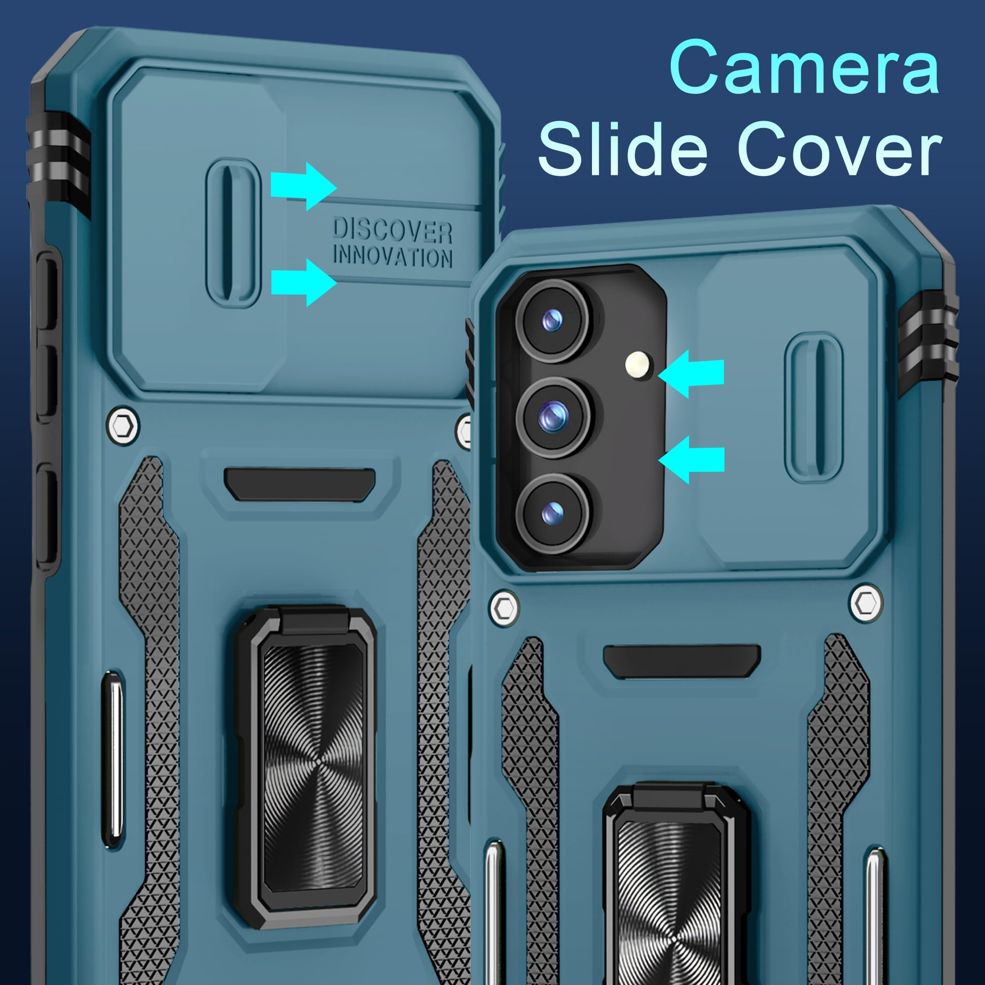 Deerlamn Case For Samsung Galaxy S24+ Plus With Slide Camera Cover+Screen Protector (1 Pack), Rotated Ring Kickstand Military Gr