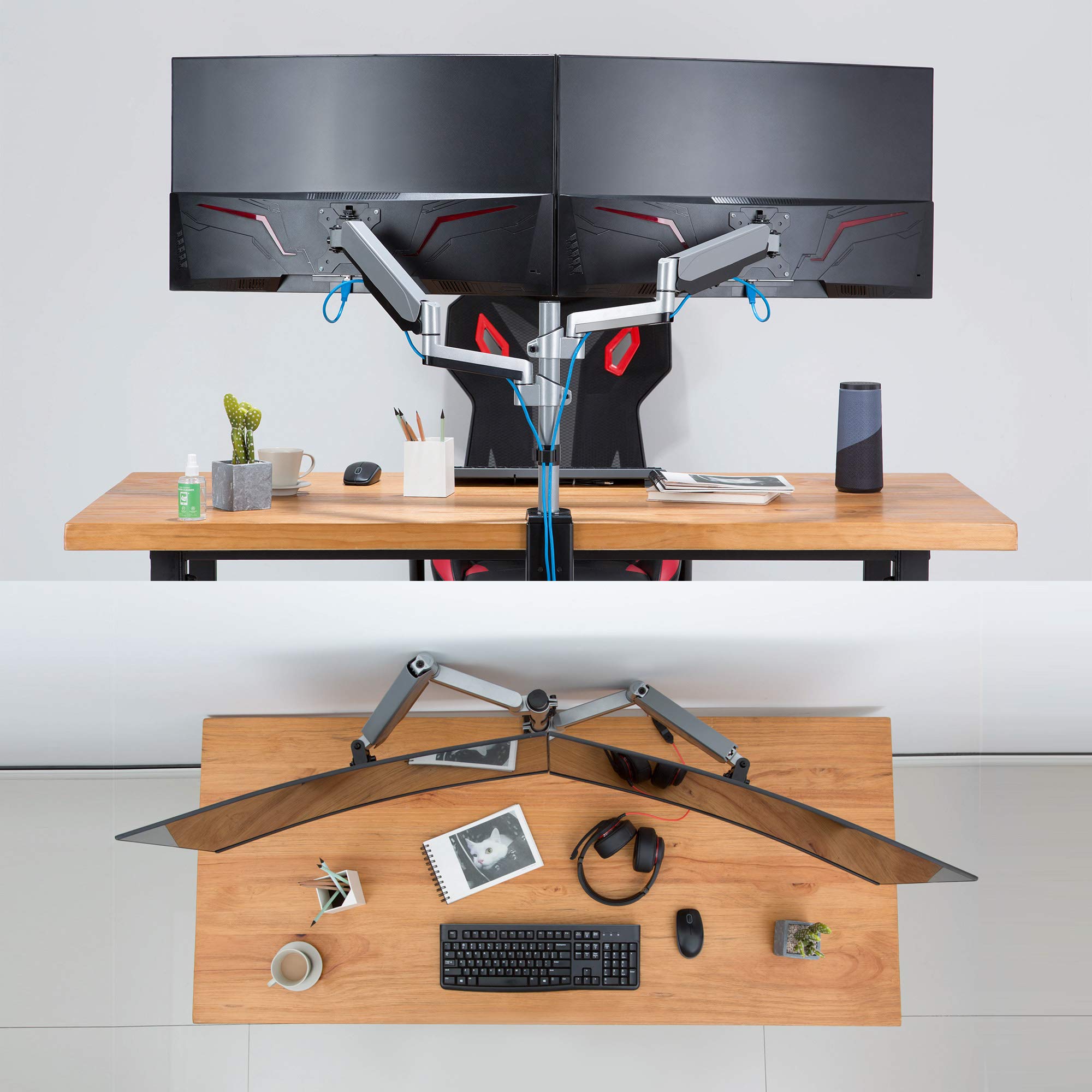 Avlt Dual 13'' 27'' Stacked Monitor Arm Desk Mount Fits Two Flat/Curved Monitor Full Motion Height Swivel Tilt Rotation Adjustab