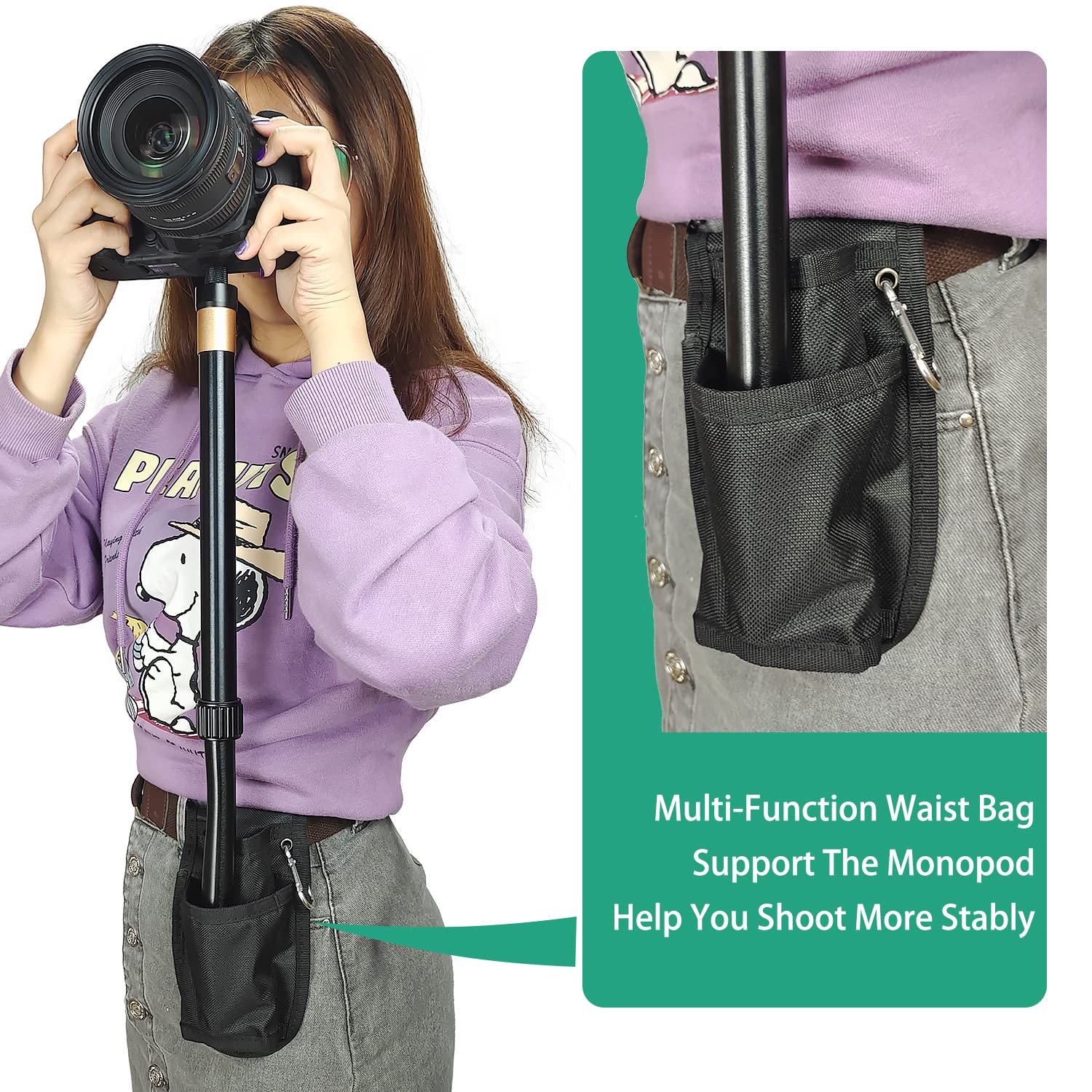 Monopod Handle Adapter Set Walking Stick Cane Handle With Monopod Waist Bag For Trekking Hiking Climbing Photography