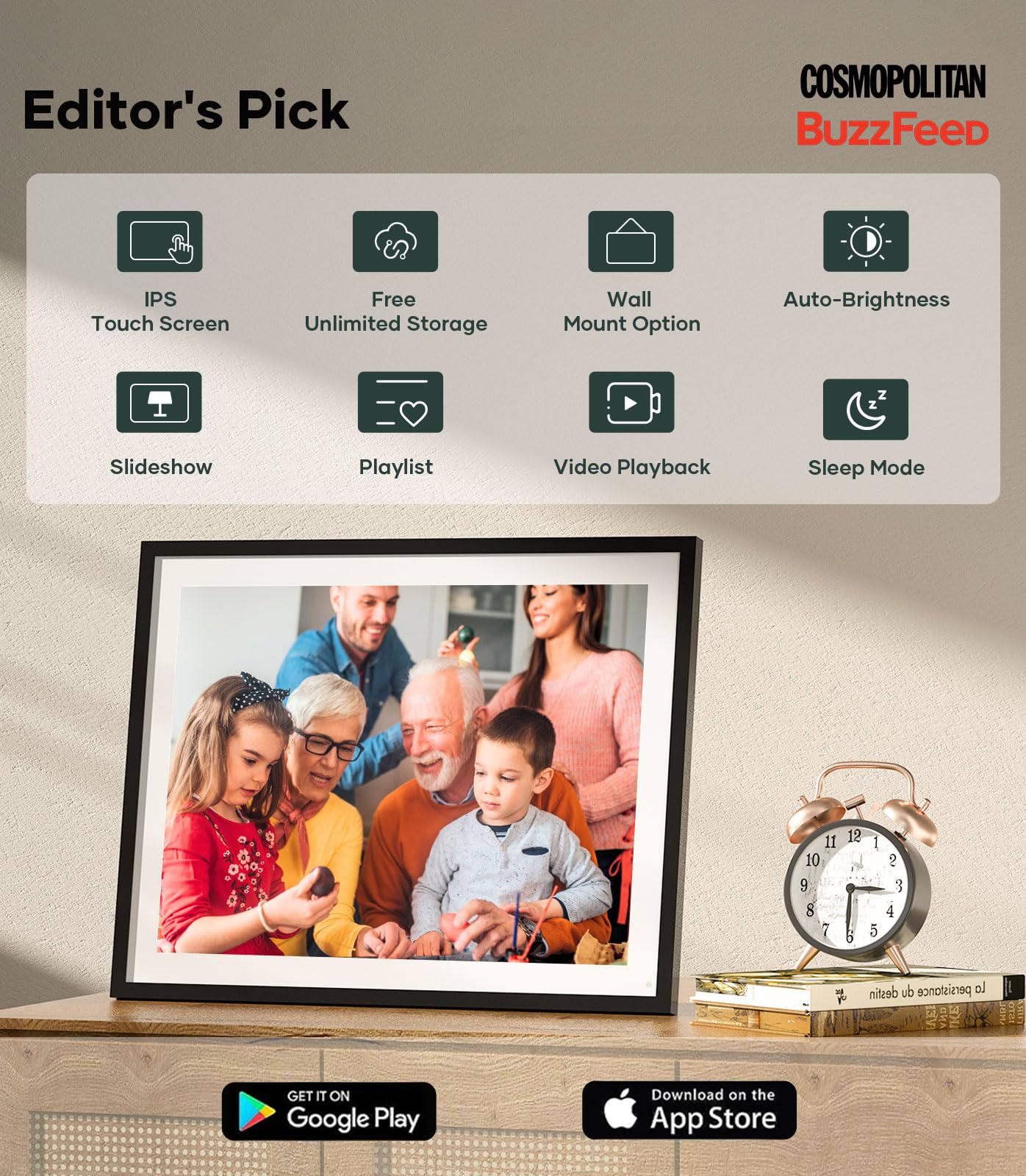 Cozyla Canvas Digital Picture Frame Large 17 Inch Free Unlimited Storage Ai Powered Send Pictures And Videos Via Google Photos E