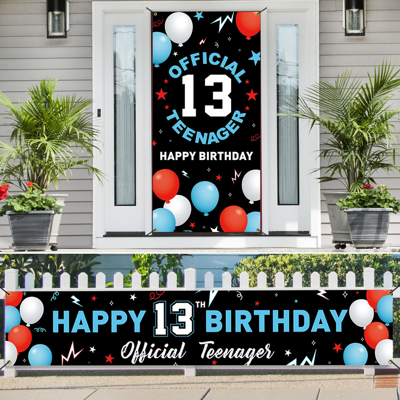 Htdzzi 13Th Birthday Backdrop Banner Decorations Kit, Happy 13Th Birthday Decoration For Boys Girls, Official Teenager 13 Year O