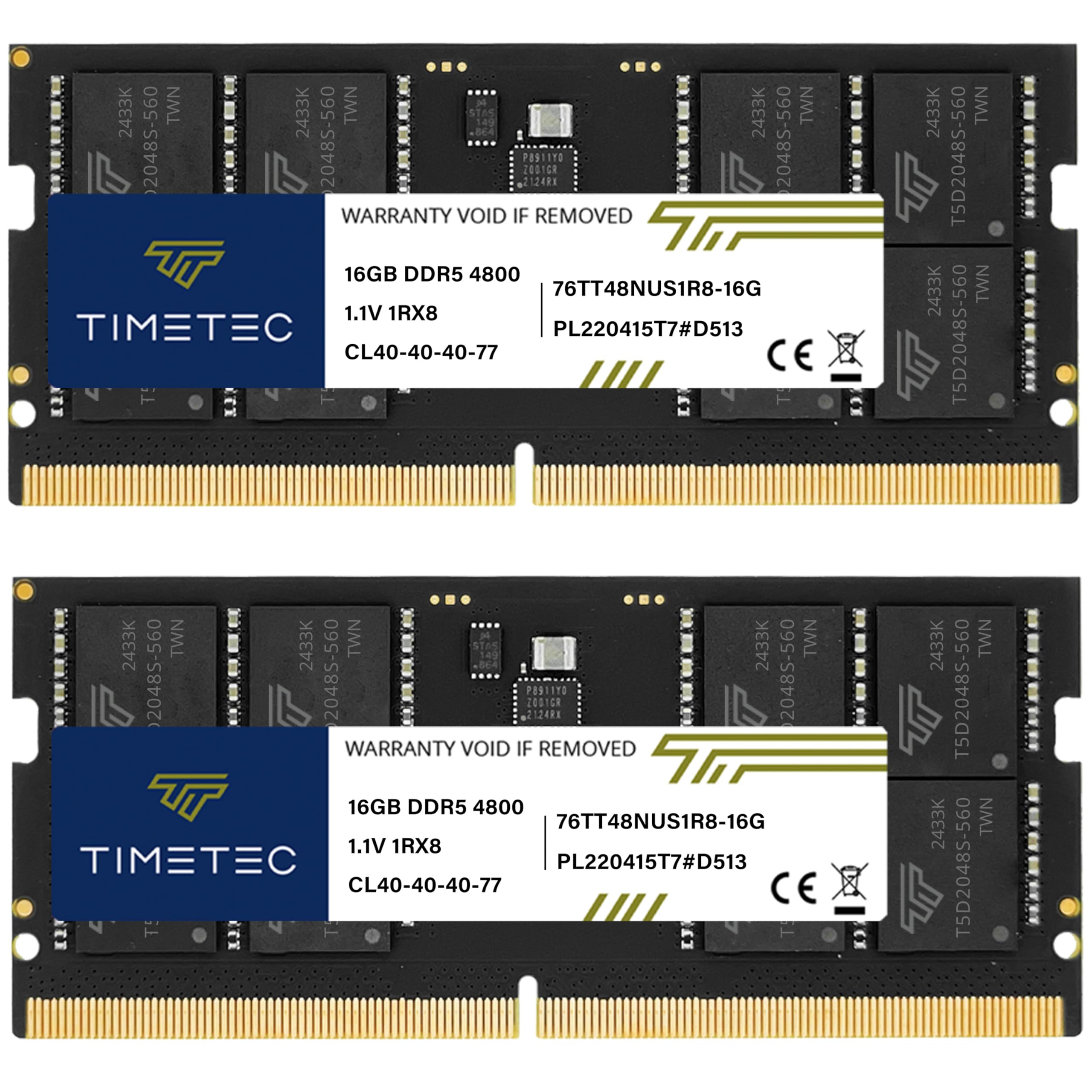 Timetec 32Gb Kit(2X16Gb) Ddr5 4800Mhz Pc5 38400 Unbuffered Non Ecc 1.1V Cl40 1Rx8 Single Rank 262 Pin Sodimm Laptop Memory Ram M